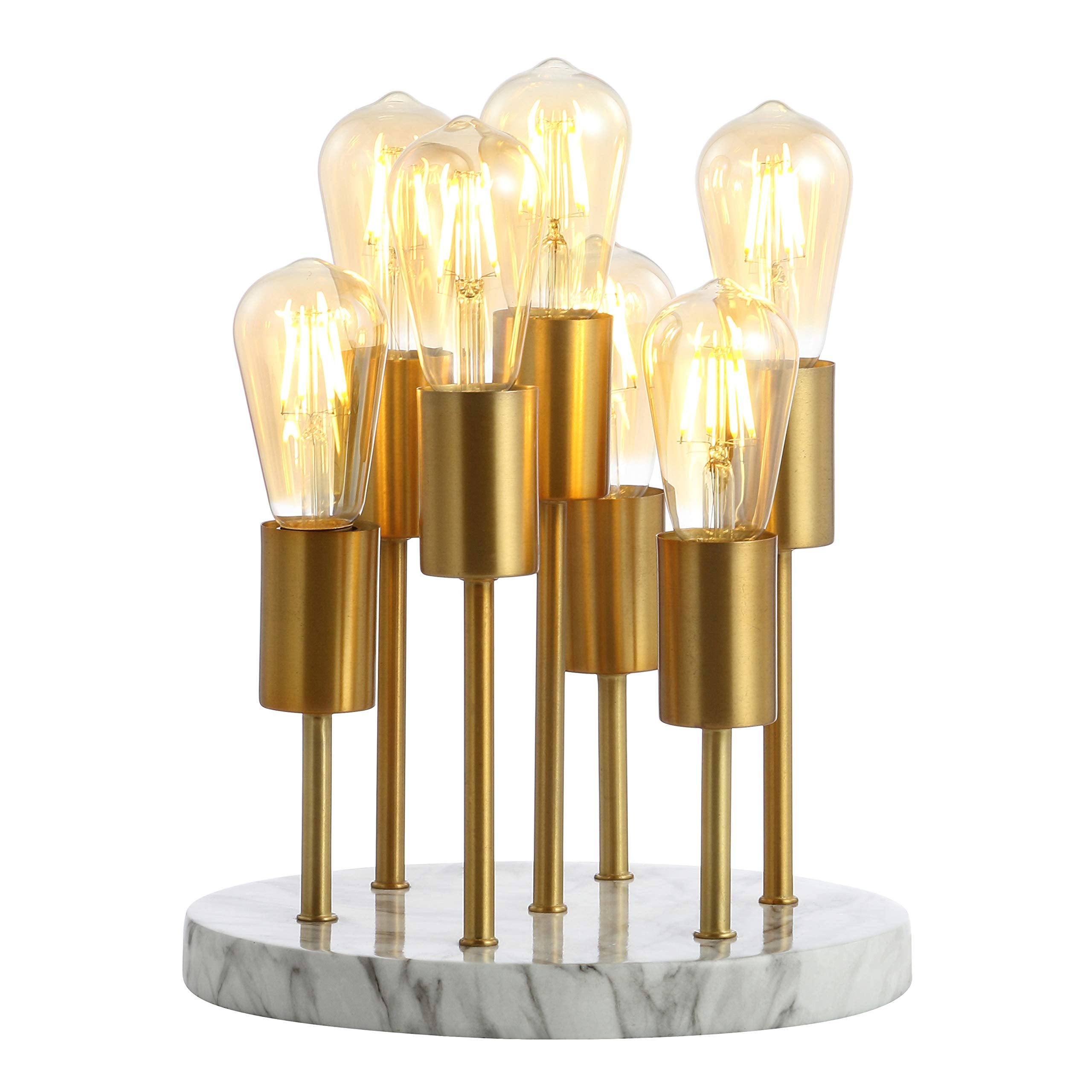 Jonathan Y Jyl1060A Pleiades 13.5" Modern Metal/Resin Led Accent Edison Table Lamp Glam Modern Bedside Desk Nightstand Desk Lamp For Bedroom Living Room Office College, Brass Gold/White