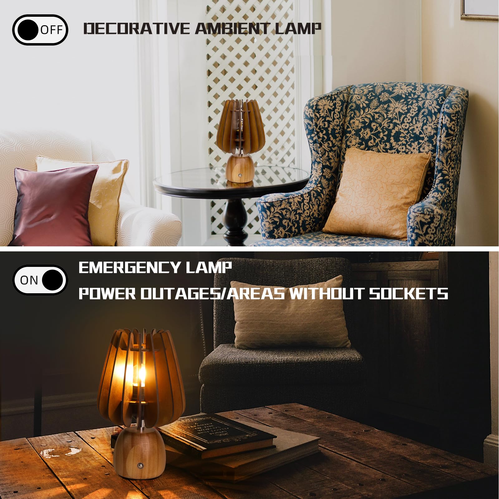 Mj Premier Rechargeable Table Lamp Cordless, Wooden Battery Operated Lamp With Touch Dimmer Switch - 1800Mah Mushroom Touch Lamp Wireless, Table Lamp For Bedroom/Livingroom/Bathroom/Kitchen/Corner/Entryway