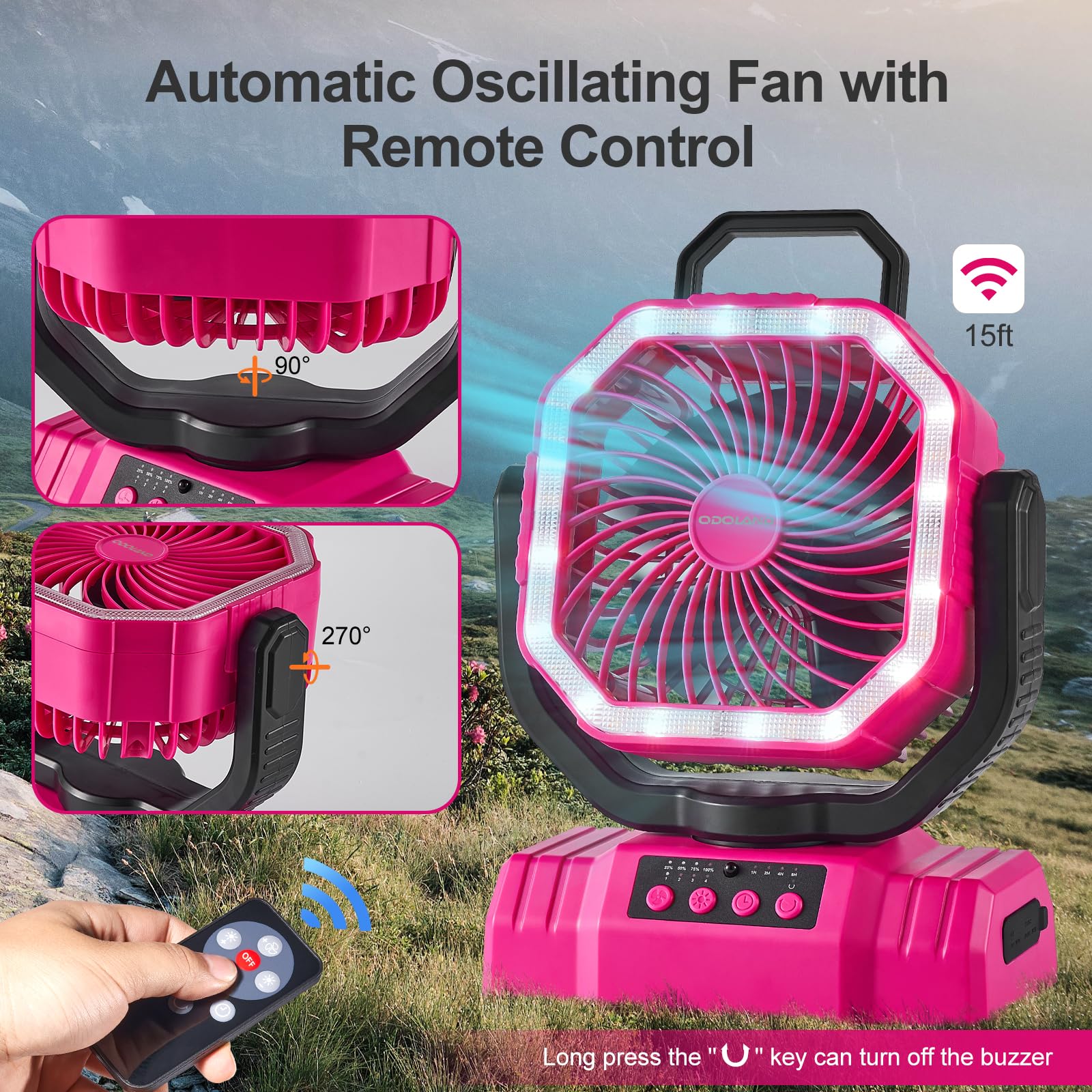 Odoland Portable Camping Fan With Led Lantern, 20000Mah Rechargeable Battery Powered Fan
