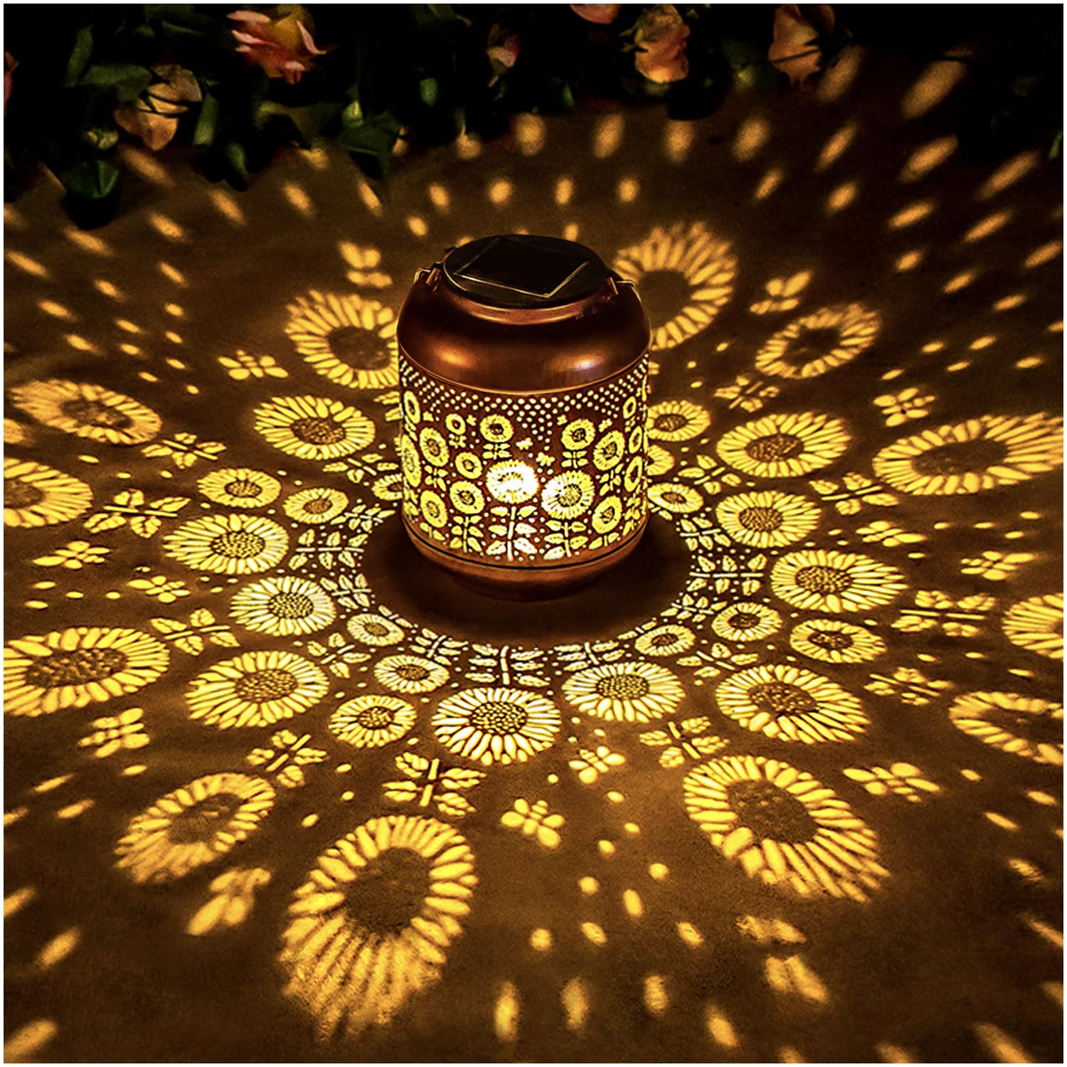 Eztzen Sunflower Solar Lanterns Outdoor Waterproof Hanging Solar Lights Sunflower  For Women Men Mom Metal Decorative Led Outdoor Lanterns For Patio,Lawn,Landscape, Garden Decor, Yard Decoration