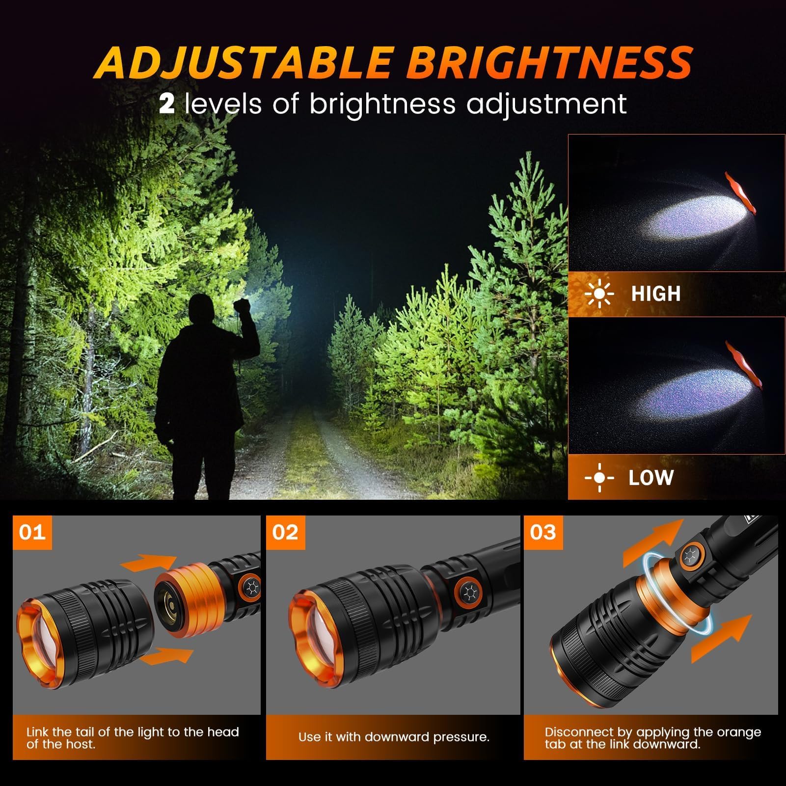 Koopool Tool  For Men, 650,000 Lumens Rechargeable Flashlight, 3-In-1 Led Work Light With Magnetic Base & Pick-Up Tool, 5000Mah Battery, Hands- For Garage, Camping, Hiking, Emergency