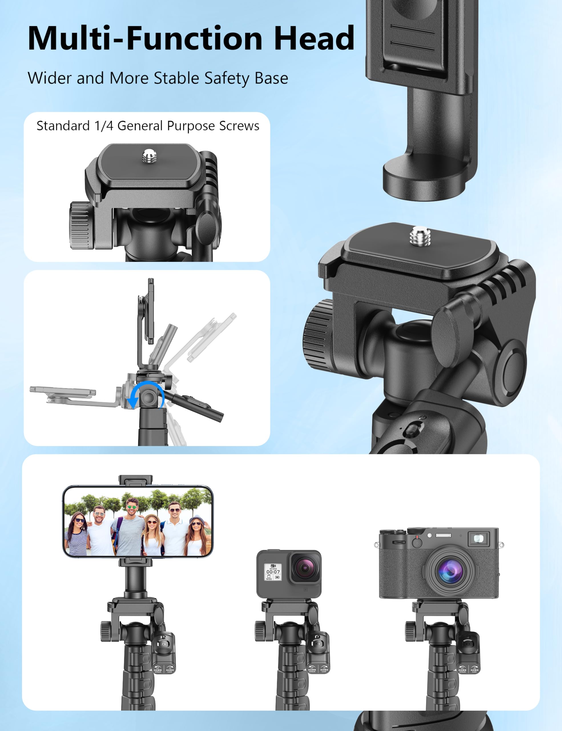 Selfieshow 72" Phone Tripod & Selfie Stick, Extendable Cell Phone Stand With Detachable Remote & Phone Holder, Aluminum Tripod Compatible With Iphone Android