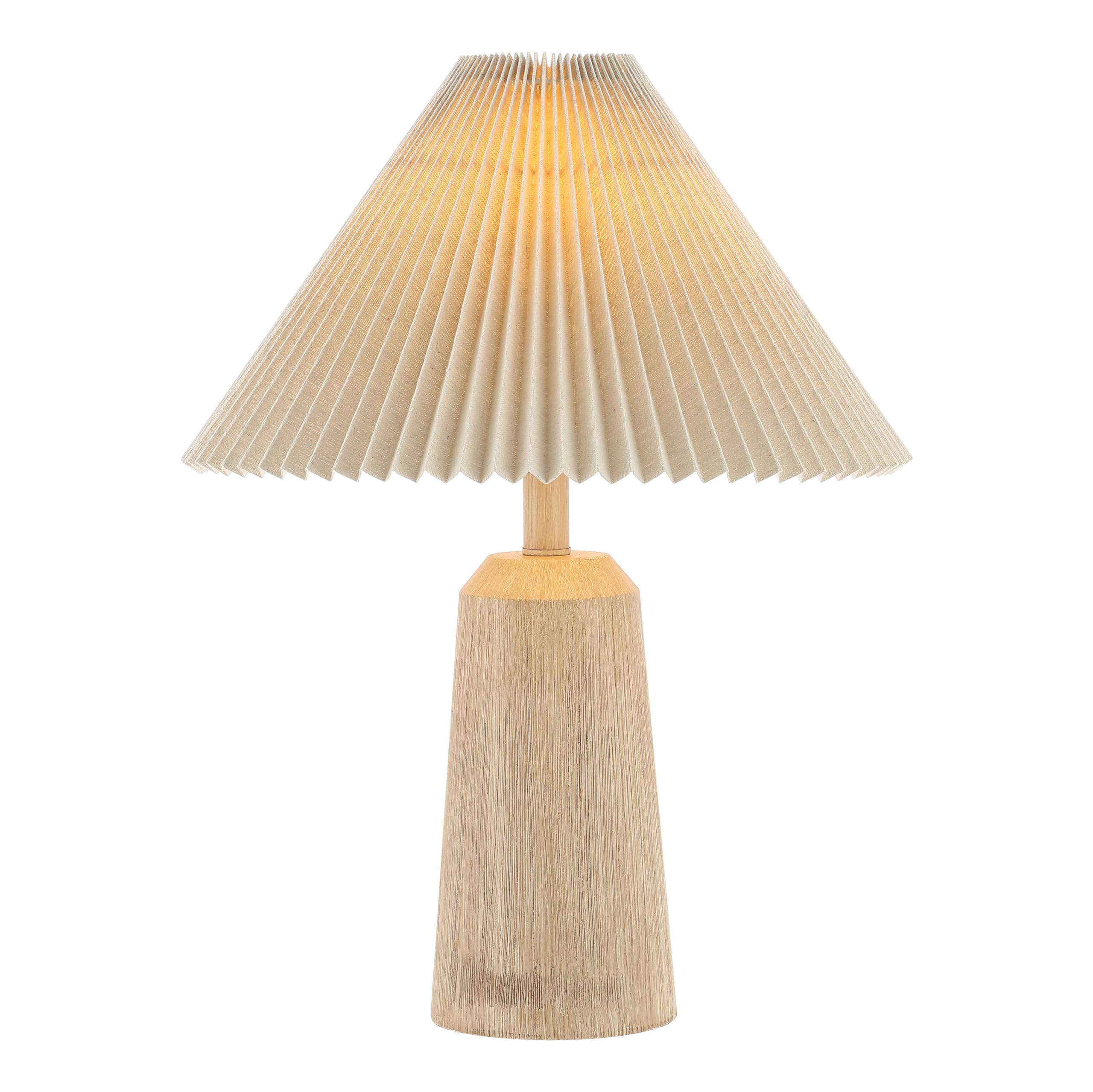 Jonathan Y Jyl1146A Arvid 20.5" Rustic Scandinavian Resin/Iron Lighthouse Led Table Lamp With Pleated Shade, Beige Wood Finish, For Bedroom, Living Room, Entry Console