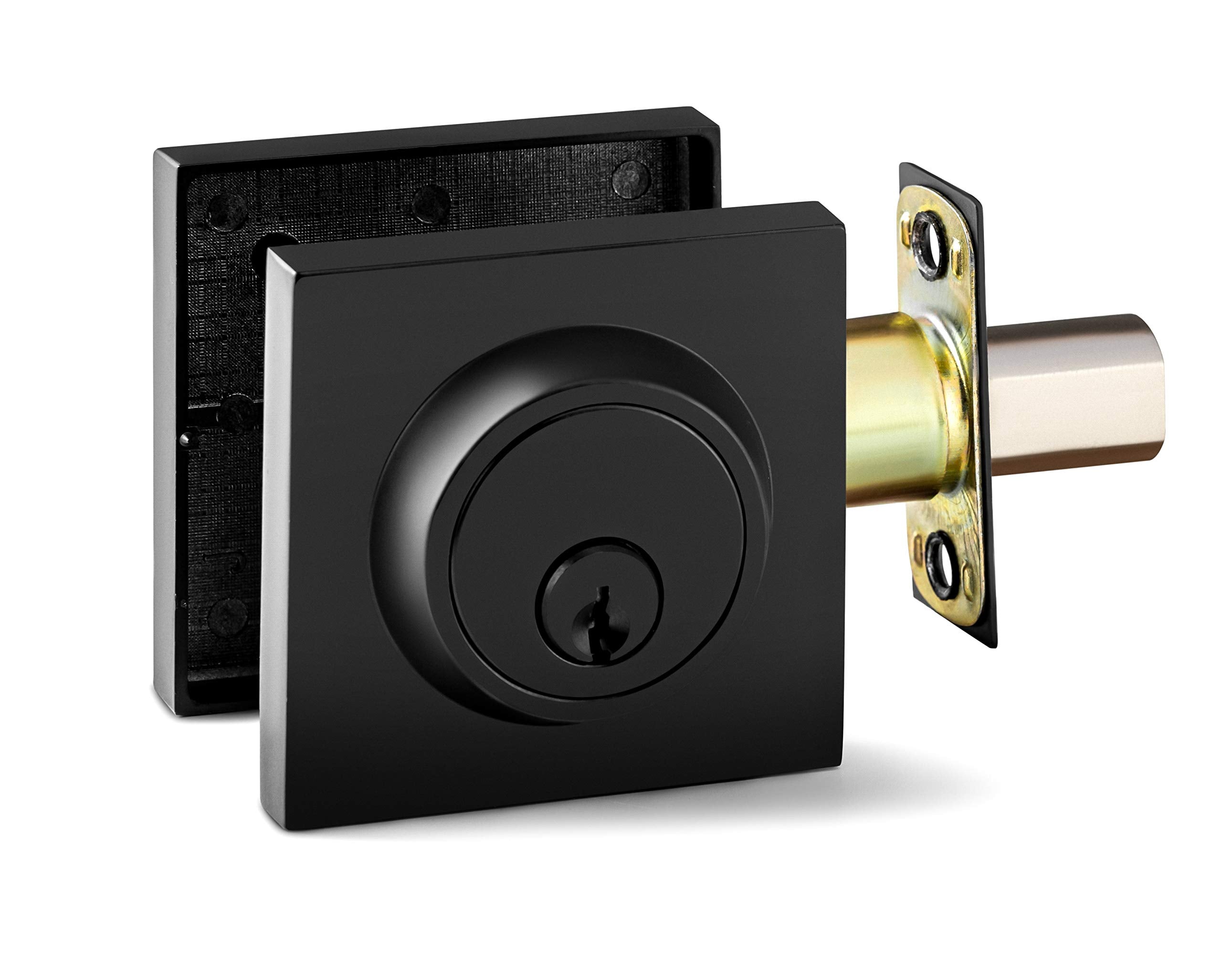 Berlin Modisch Single Cylinder Deadbolt Lock Slim Square For Front Door Modern Contemporary High Security Heavy Duty – Iron Black Finish