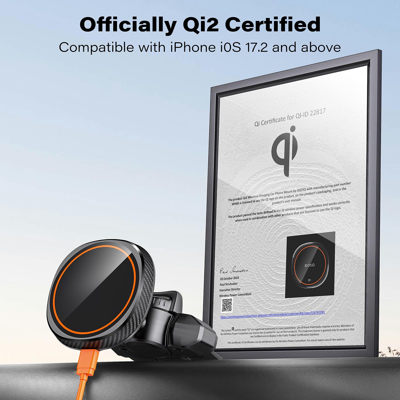 Oqtiq Qi2- Magnetic Wireless Charging Car Mount Cd Phone Holder Compatible With Magsafe Iphone 16-12 Series