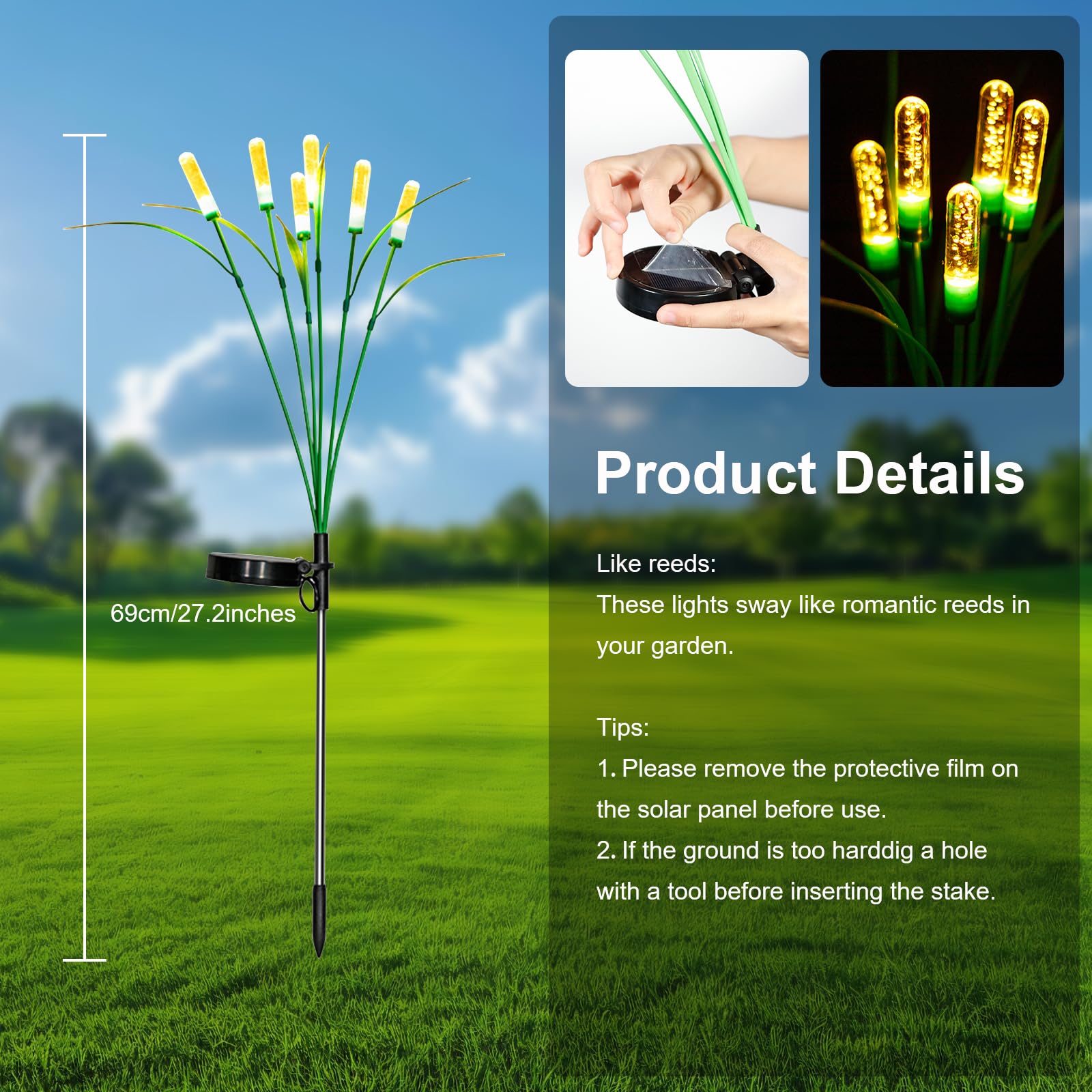 Sunlar Solar Outdoor Garden Lights,Led Solar Reed Swaying Lights For Garden Patio Yard Pathway Walkway Wedding Party Christmas Landscape Lighting (2 Pack)