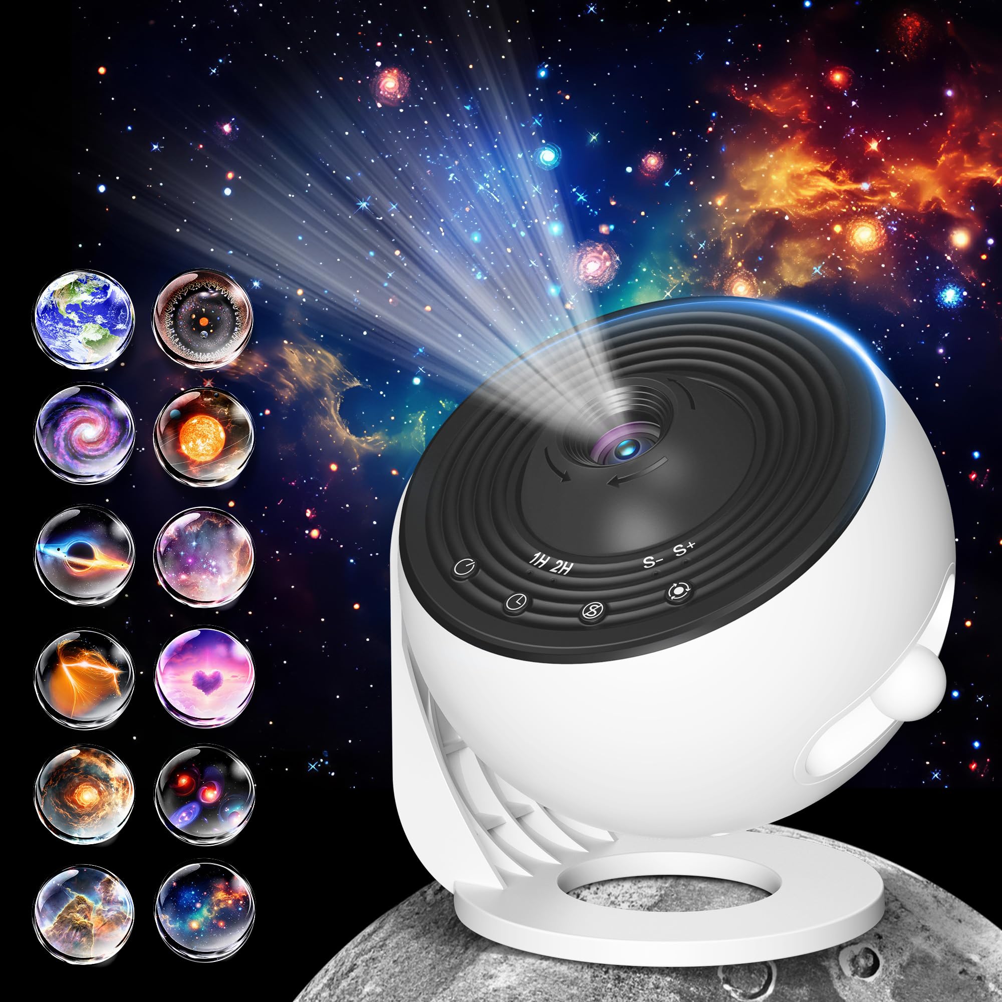 Flyeagle Galaxy Projector For Bedroom Pro Version,  Film Disc Star Projector For Kid 12 In 1 Planetarium Projector Hd Image Adjustable Knob 360° Rotating 1/2H Timer Simple 4-Button Control