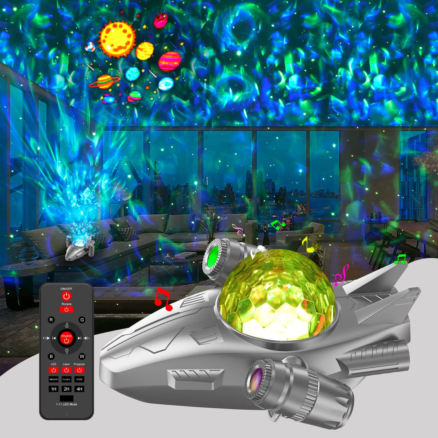 Nine Square Egou Spaceship Nebula Projector Lamp, Star Light Projector For Bedroom, Galaxy Projector For Bedroom With Timing Remote And Speaker, Galaxy Star Projector For Bedroom, Home Decor, Living Room (Grey)