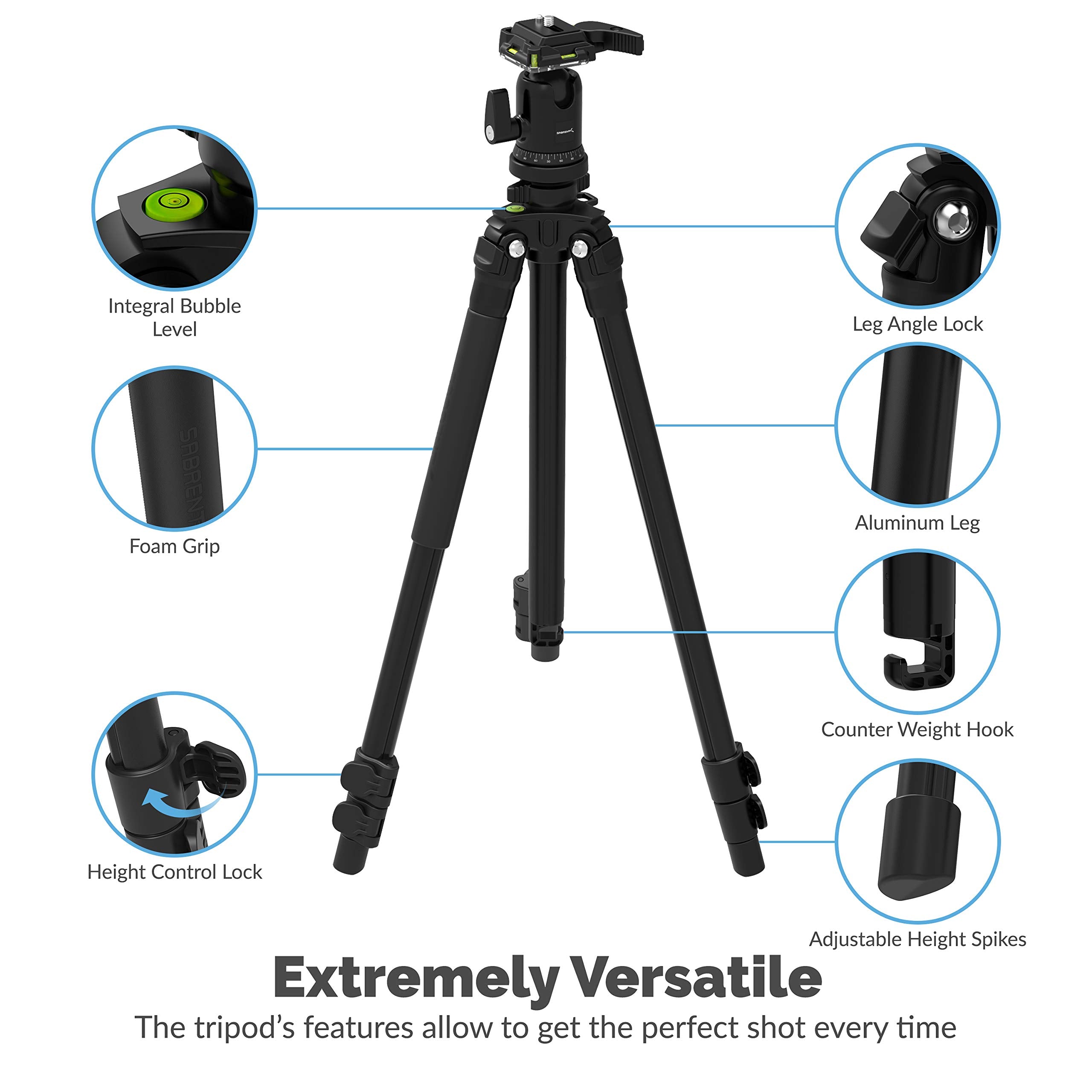 Sabrent 56 Inch Aluminum Tripod With 360 Degree Full Motion Camera Mount (Tp-Al56)