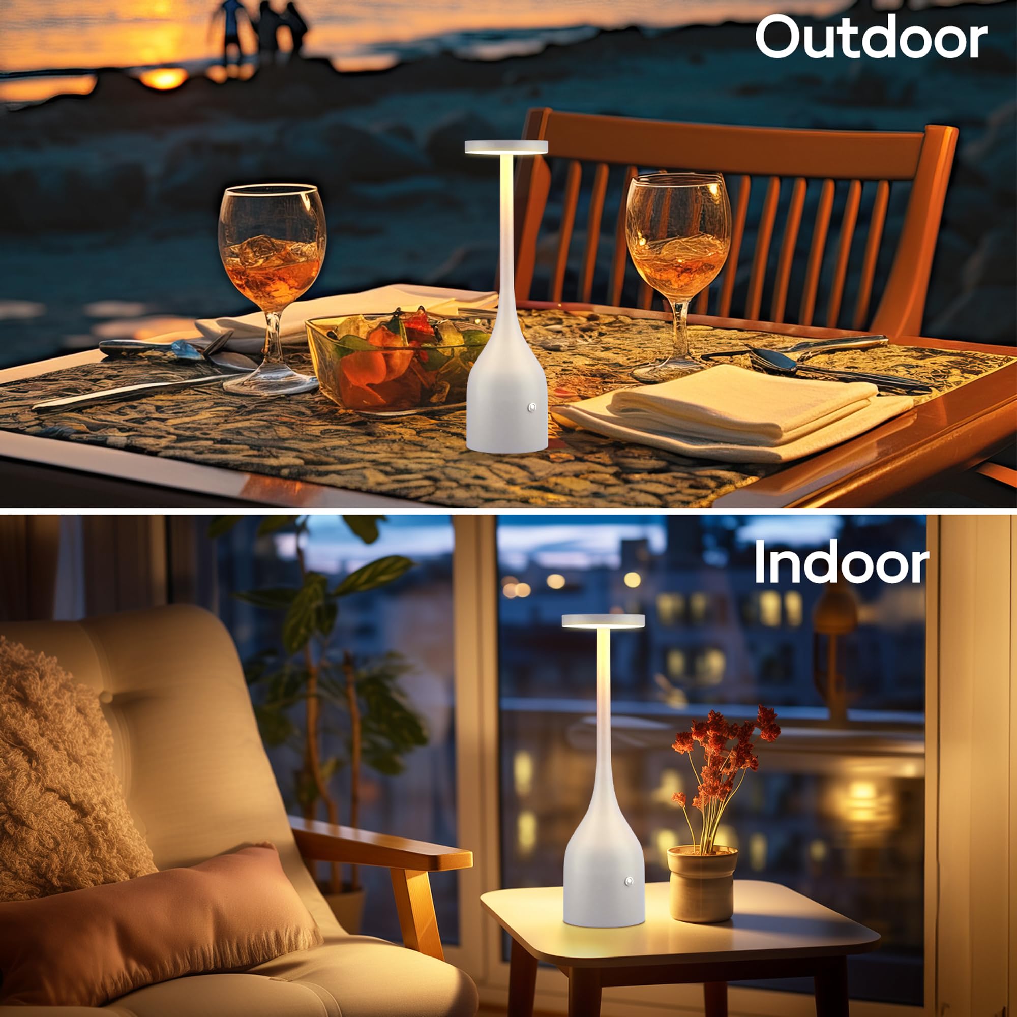 Yogaret White Cordless Lamp,5000Mah Rechargeable Battery Powered Table Lamp Waterproof&Portable For Outdoor Patio/Home Dining Dinner Room Tables Light