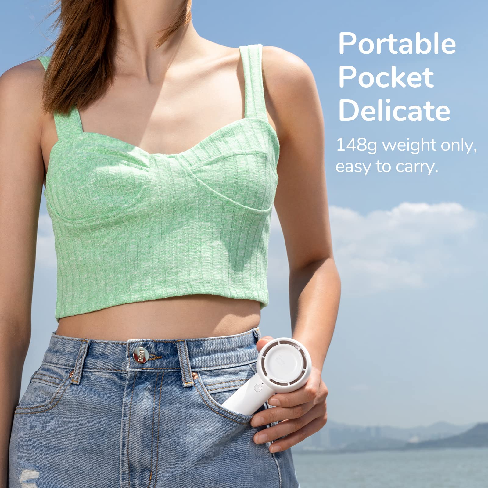 Jisulife Mini Portable Fan-Bladeless Safe Design, Powerful Turbo Handheld Fan With 5 Speeds, 16Hrs