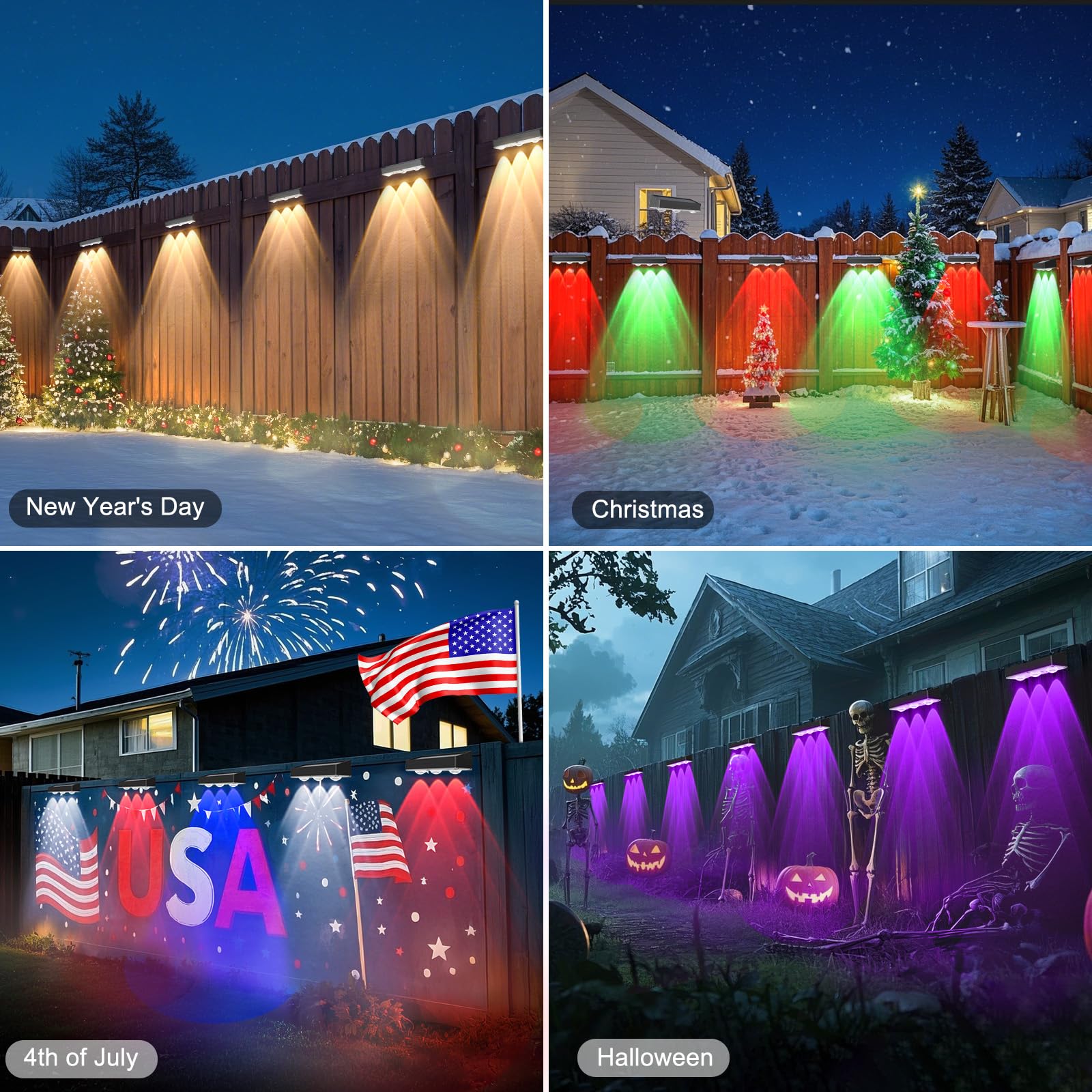 Indarun Solar Fence Lights 12Pk, Rgb & Warm White & Cool White & 12 Modes, Bright Lens Led Deck Step Fence Light Solar Powered, Fence Solar Lights Outdoor Waterproof For Backyard/Wall/Step/Patio/Pool/Railing