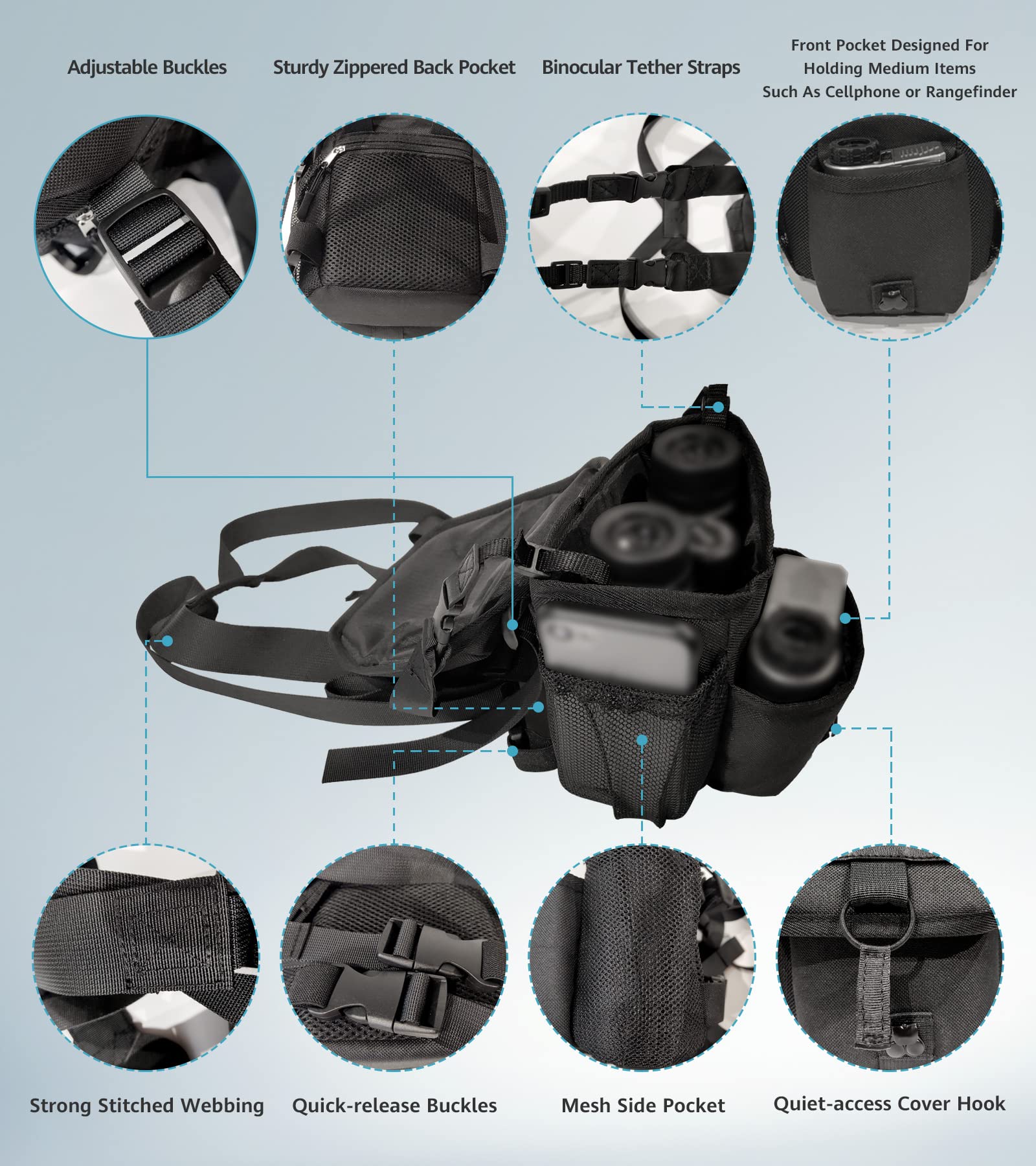 Gaiarena G Gaiarena Binocular Harness Chest Pack, Waterproof Bino Harness With Rangefinder Pouch For 20X50 Binoculars Bino Chest Harness Adjustable Binocular Chest Pack For Hunting Hiking (Full Size)