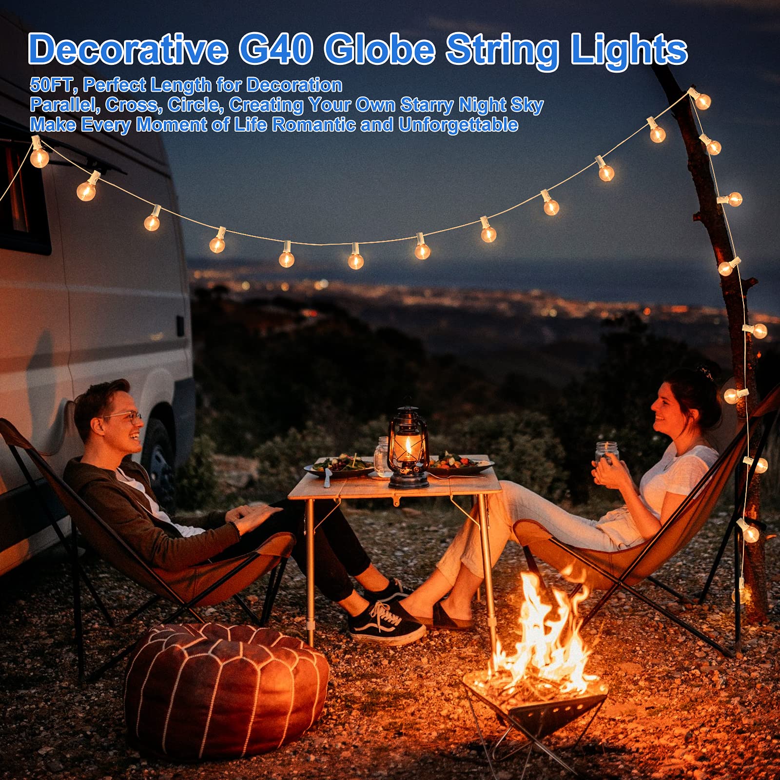 Bosceos 100Ft 2-Pack Outdoor G40 Led Globe String Lights Dimmable Shatterproof Waterproof Light Strings With 52 Bulbs Connectable Commercial Hanging Lights For Patio Balcony Backyard Party (White Wire)