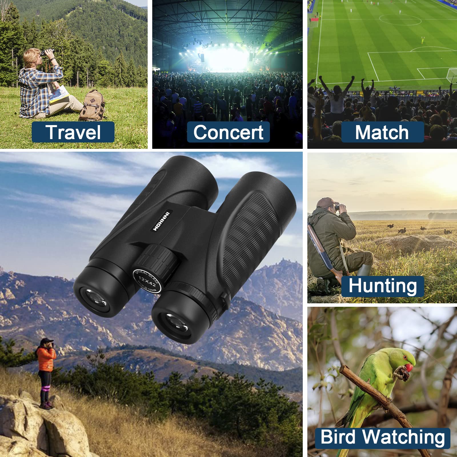 Innhom 10X40 Binoculars For Adults Low Night Vision Binoculars For Hunting Hd Waterproof Compact For Adults Night Vision And Day Bird Watching Hiking With Bak4 Prism Fmc Lens