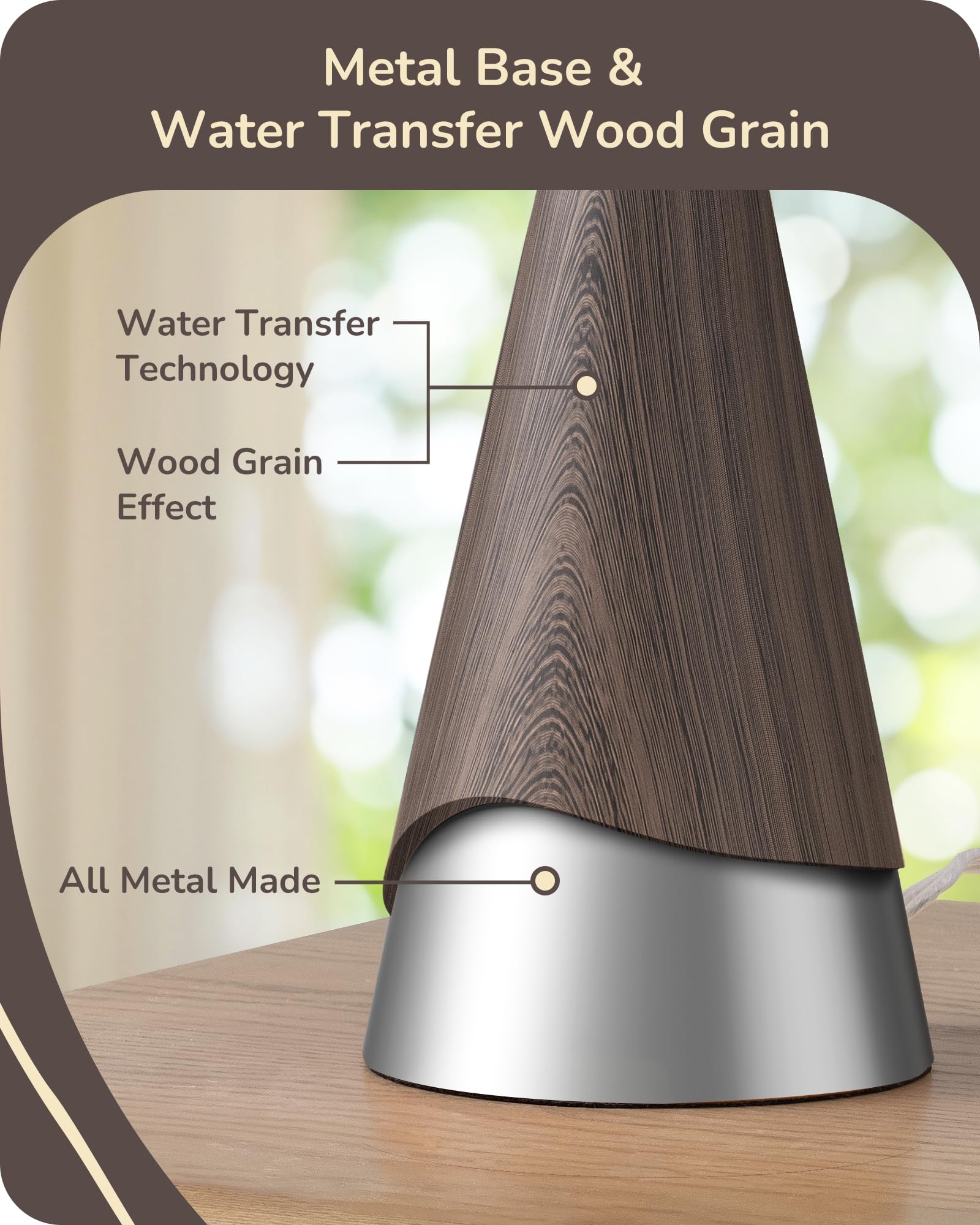 Edishine 21.85" Farmhouse Table Lamp, Rustic Bedside Lamp, Water Transfer Walnut Wood Grain Metal Base, Beige Linen Shade, Minimalist Nightstand Lamp For Living Room, Bedroom, Office, E26 Base