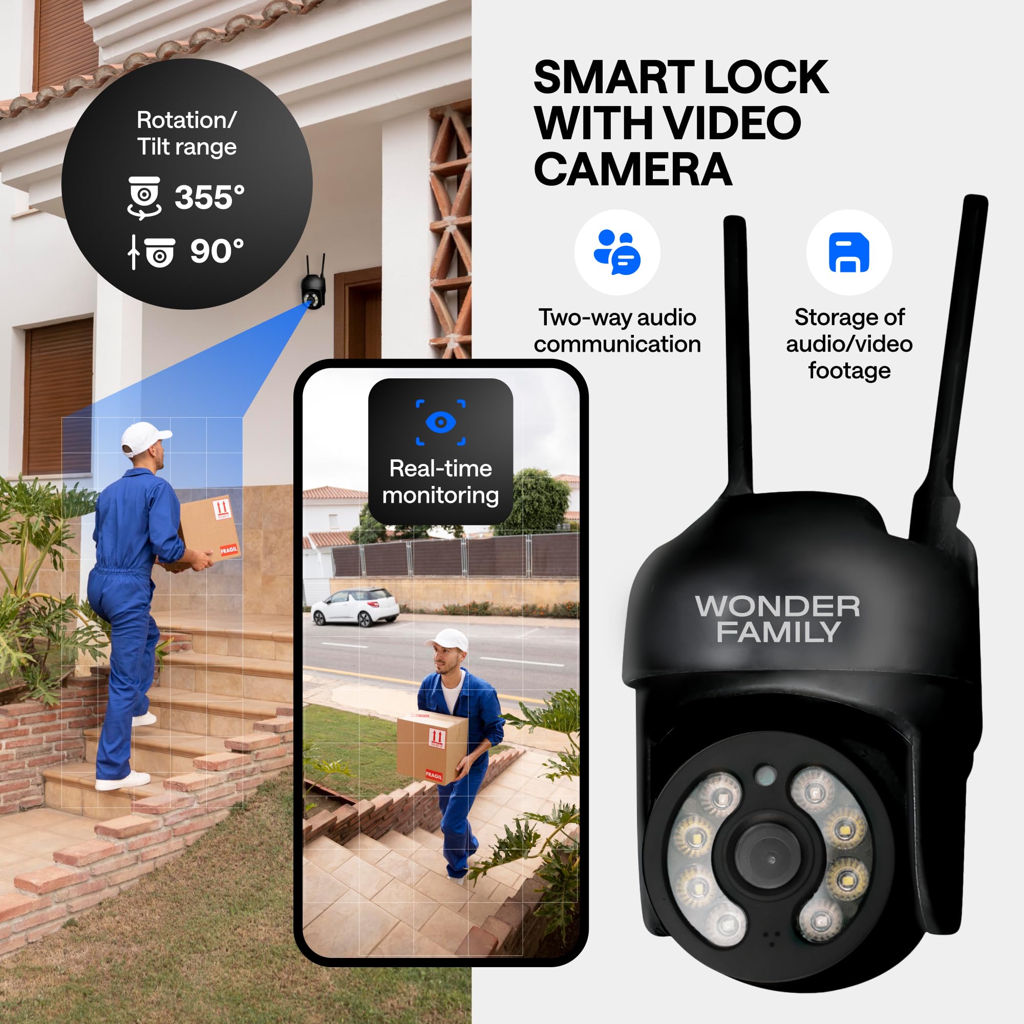 Wonder Family Smart Mortise Lock With Wifi Camera, Installation Kit - Digital Keyless Entry Door Lock Deadbolt With Handle Set - Card, Keypad, Fingerprint, Passcode - Electronic Smart Door Locks For Front Door