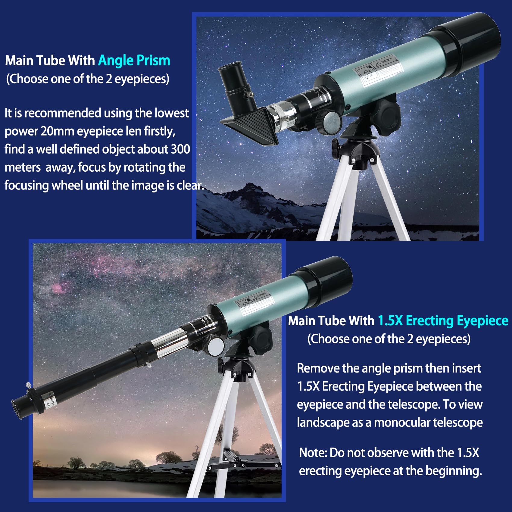 Mijiaowatch Kids Telescope - 360/50Mm 90X Zoom Hd Monocular Space Telescope With Tripod For Kids/Adult/Beginners (Blue)
