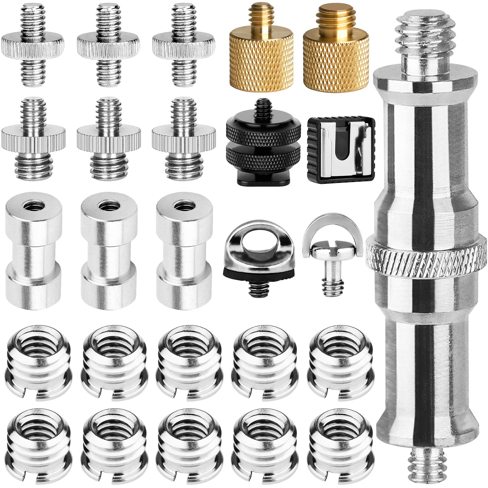 Chromlives Camera Tripod Adapter, 26Pack Camera Screw Mount Set 1/4 Threaded Converter Screws Adapter, 1/4 To 3/8 Hot Shoe Adapter,Tripod Mount Adapter Set For Monopod/Quick Release Plate
