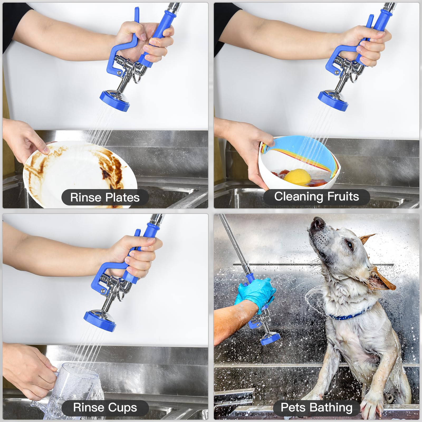 Akwadu Commercial Sink Sprayer For Kitchen Sink: Pre Rinse Spray Valve Head For Commercial Faucets - High Pressure Dish Sprayer Replacement For Restaurant Cleaning (Blue)