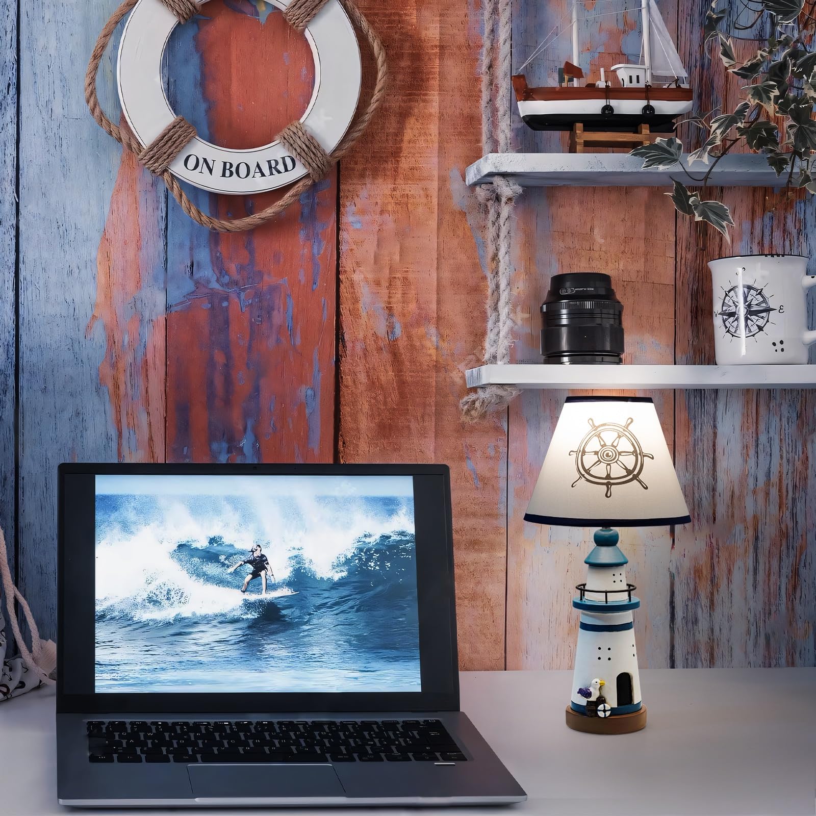Herbestbay Kids Table Lamp, Adorable 14 Inch Lighthouse Style Kids Desk Lamp, Navy Blue Bedside Lamp Ideal For Kids Bedroom Decor, Includes Led Bulb