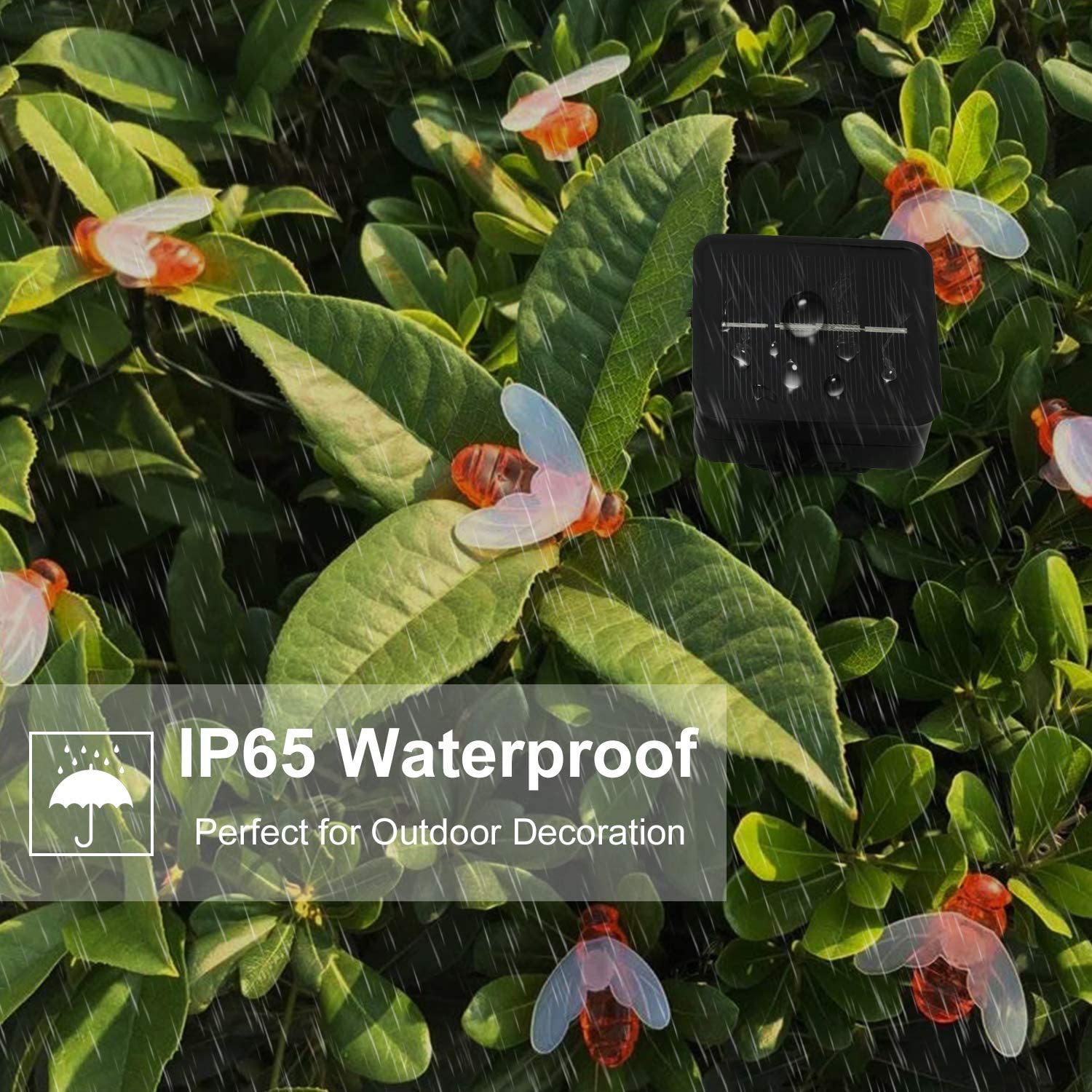 Pacjoy Solar Honeybee String Lights 30Led Outdoor Waterproof Simulation Cute Bee Shape Fairy String Light Decor For Garden Patio Xmas Decorations Warm White