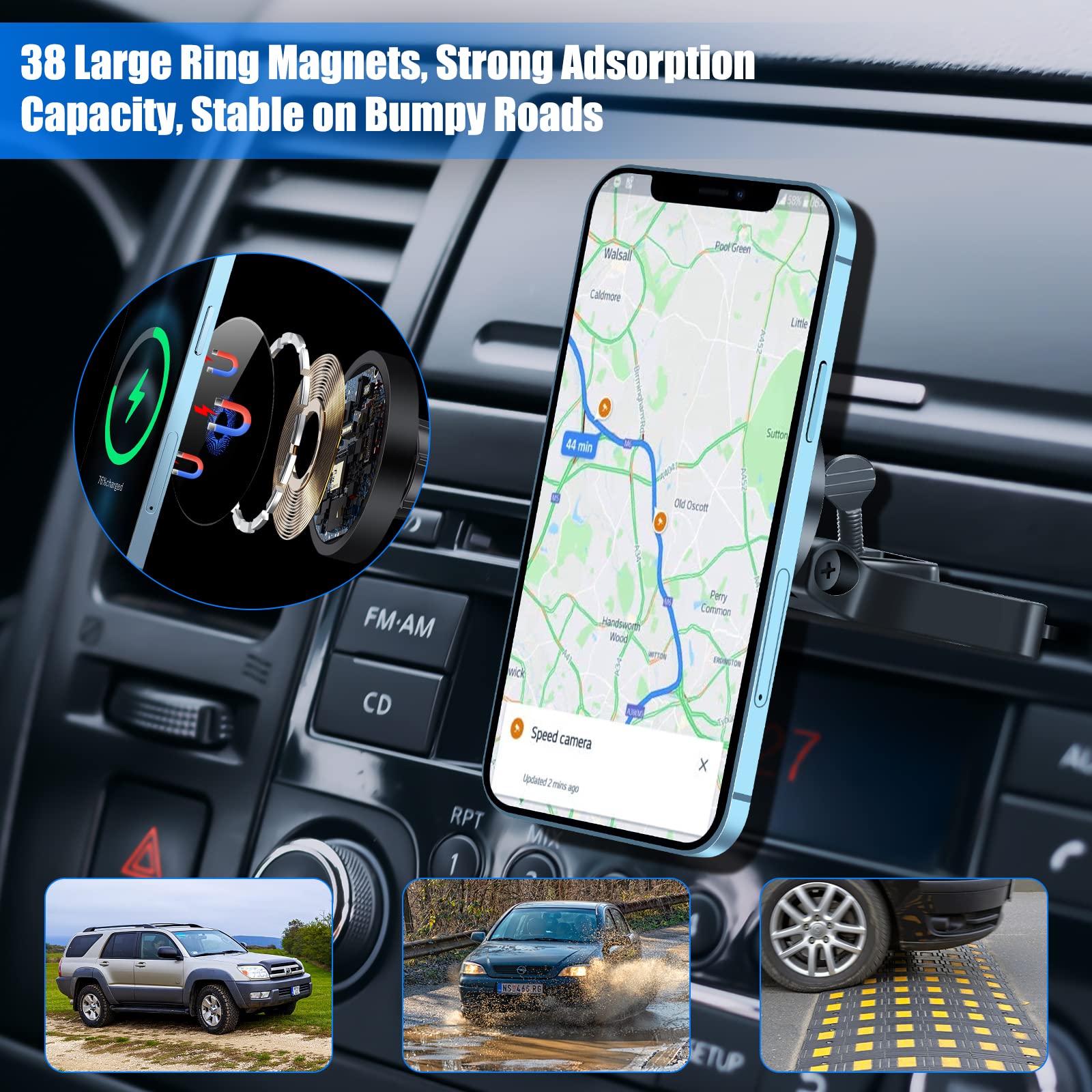 Piosoo 15W Magnetic Wireless Car Charger Cd Slot Mount For Iphone 13/13 Pro/13 Pro Max/13 Mini/12/12 Pro/12 Pro Max,Powerful Suction Auto-Alignment Mag-Safe Car Mount, Compatible With Mag-Safe Cases