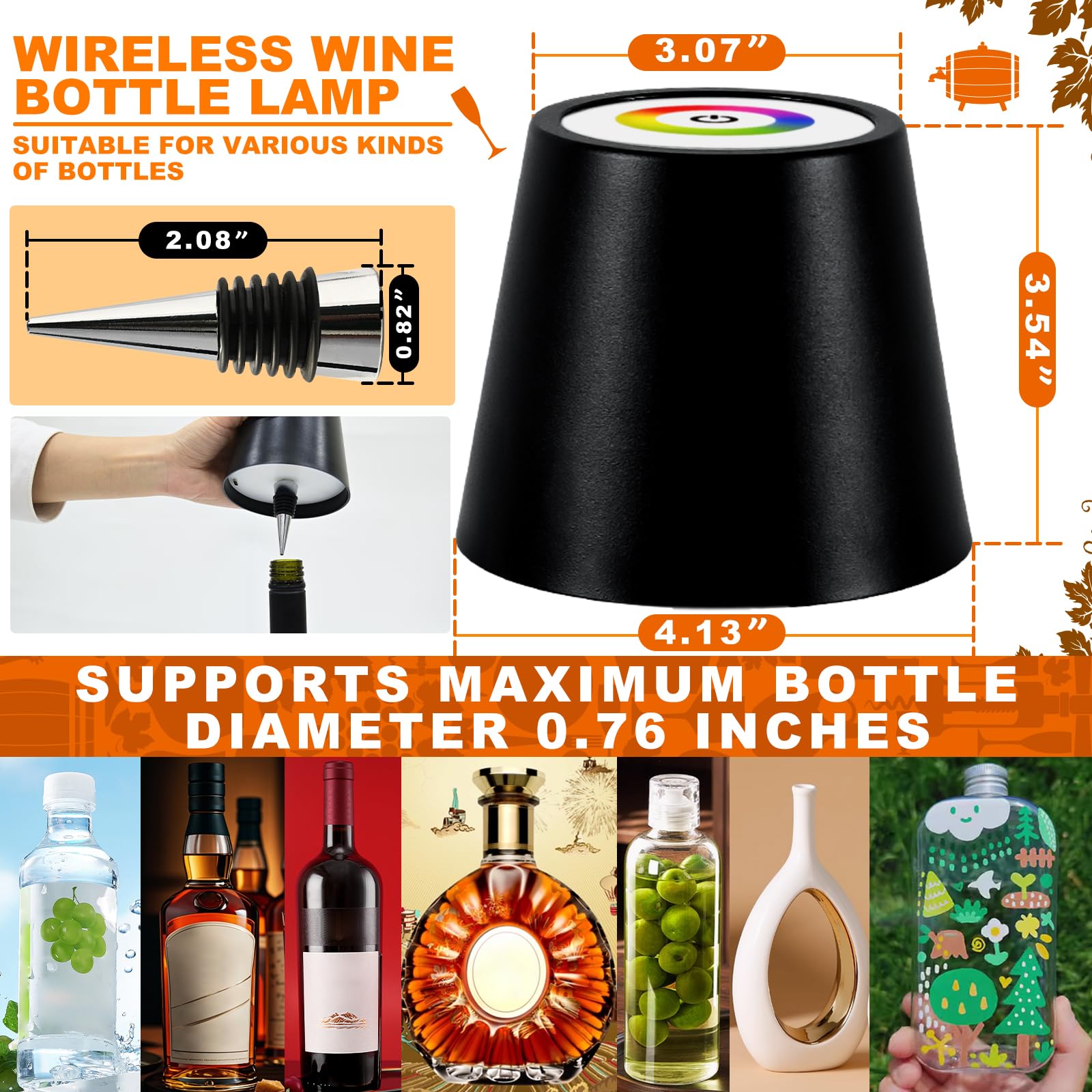 Vvlons Wireless Bottle Lamp, 5200Mah Rgb Wireless Wine Bottle Light With 4 Color Mode Stepless Dimmable Rechargeable Touch Led Wine Bottle Table Lamp Battery Operated Lamp For Bar Home Bedroom Dining