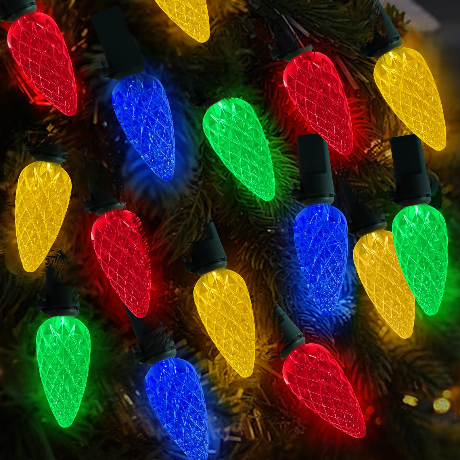 Behiller Christmas Decorations Solar Strawberry String Lights Outdoor,50Led Multicolor C6 Strawberry With Christmas  Decor,Waterproof Solar Christmas Lights For Home,Porch,Tree,Roofline Decor