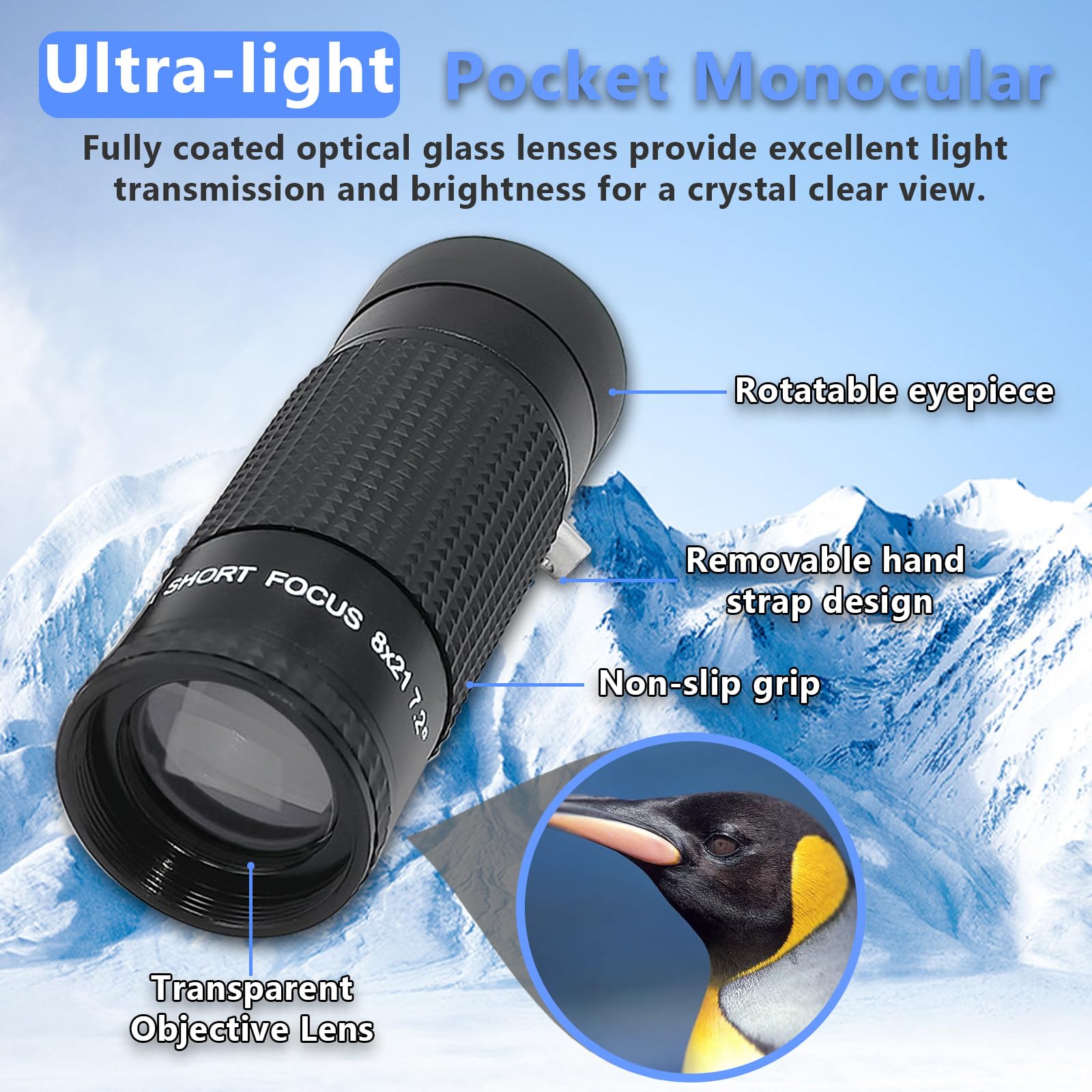 Maujoy Extra Short Focus Reading Monocular,8X21Mm Short Distance/Close Focus Monocular Telescope,High Definition Ultra Light Pocket Telescope For Bird Watching, Hunting, Fishing, Sport Events