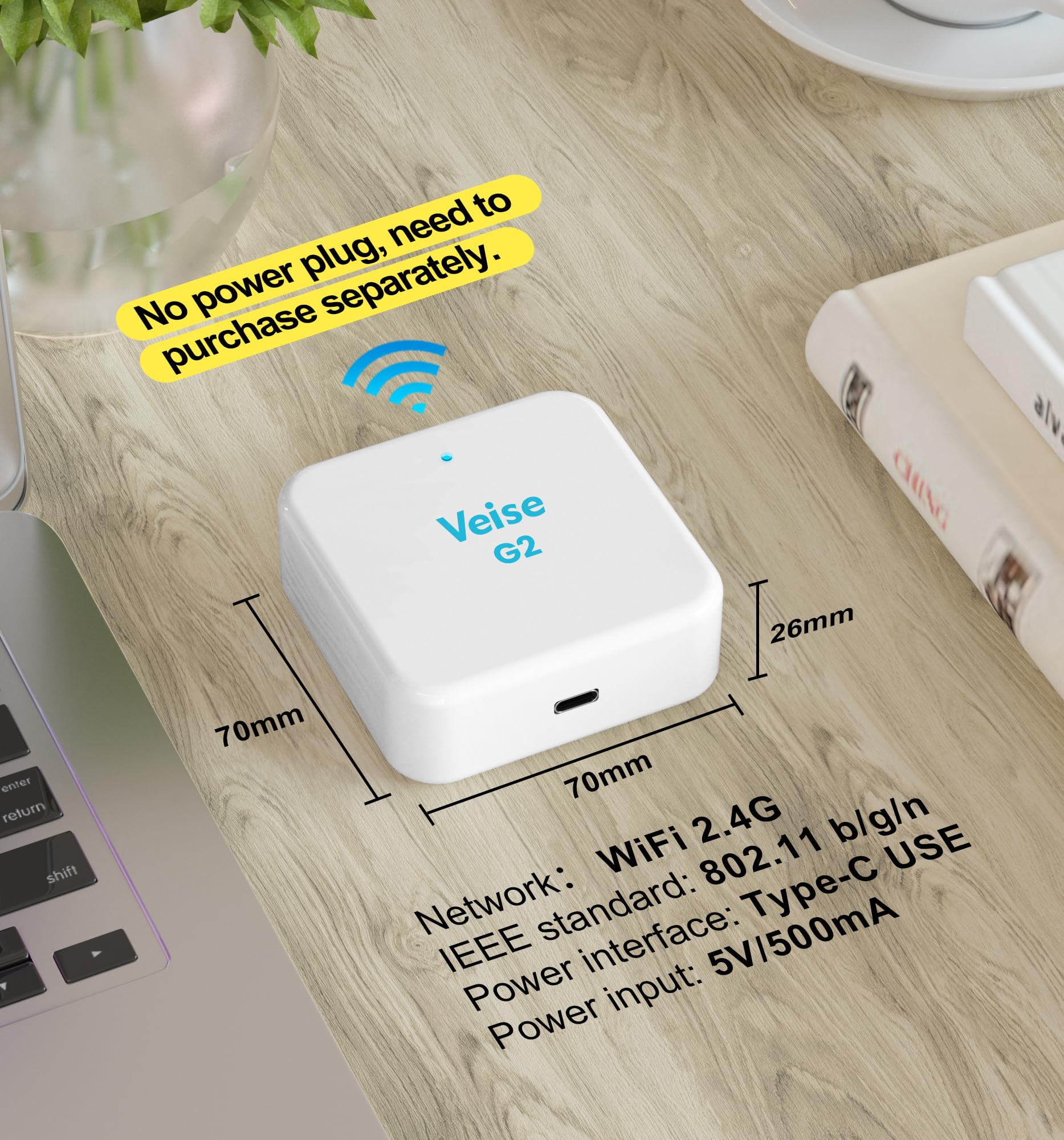 Veise G2 Gateway, Smart Deadbolt Wifi Gateway, Remote Control, Compatible With Dd Lock App And Tt Lock App Remote Control