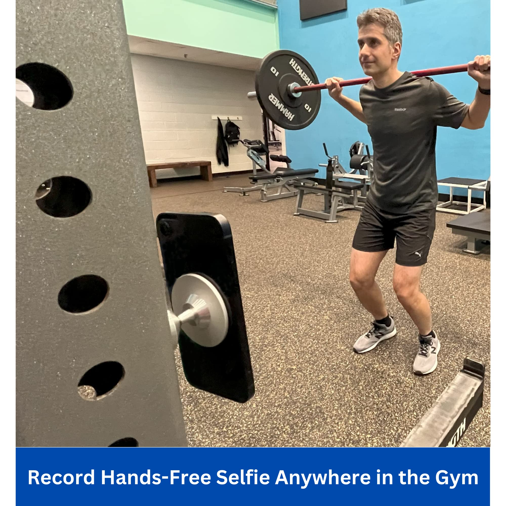Gym Mate Magnetic Phone Mount Holder Compatible With Magsafe. Attaches Magnetically To Metal Surface. Shoot Hands- Videos While Working Out. Stable & Secure. Compact Size.