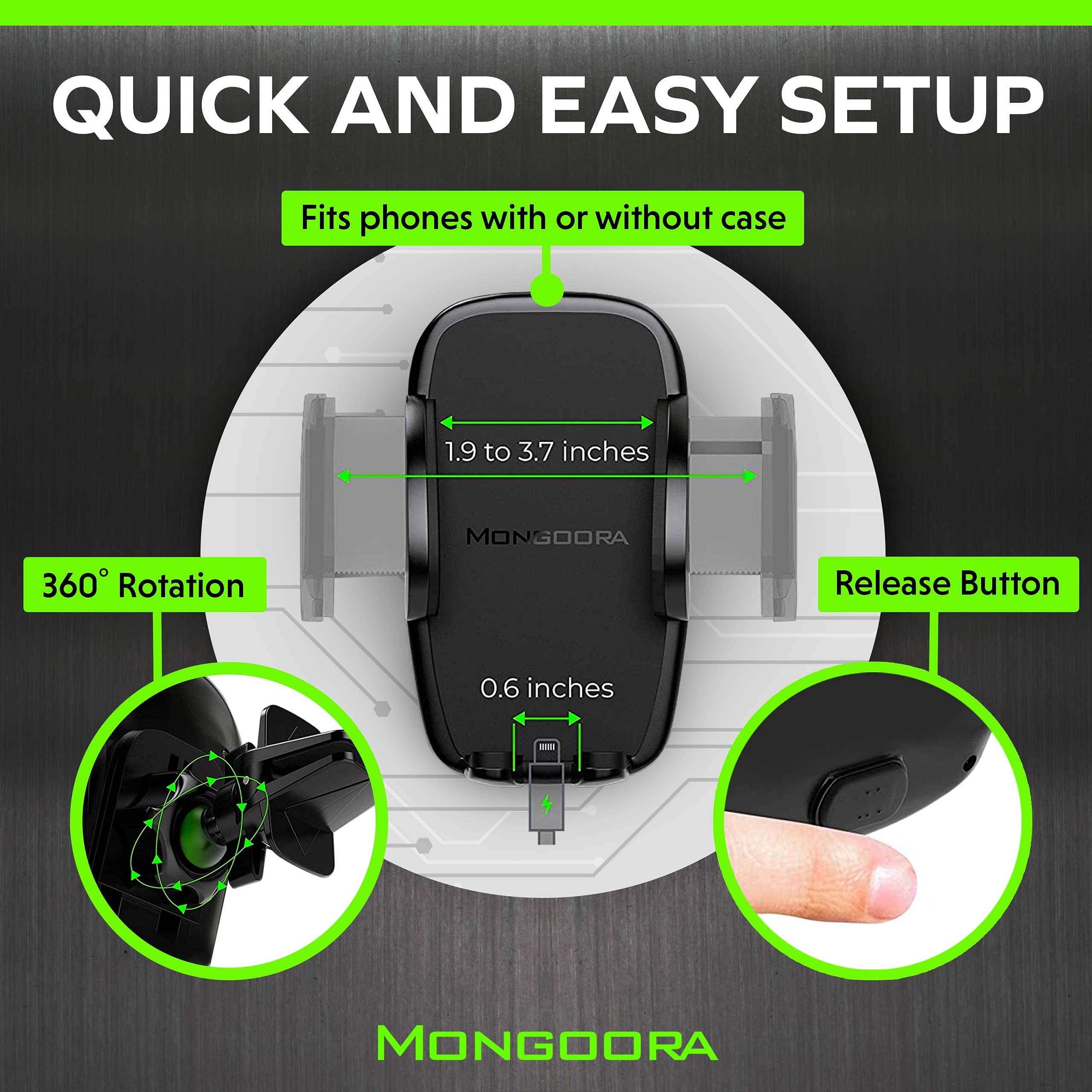 Mongoora Air Vent Car Phone Mount Holder - Locking Cell Phone Car Mount Universal For Any Smartphone, Iphone, Android - Clip On Car Phone Holder For Dashboard - Stocking Stuffers