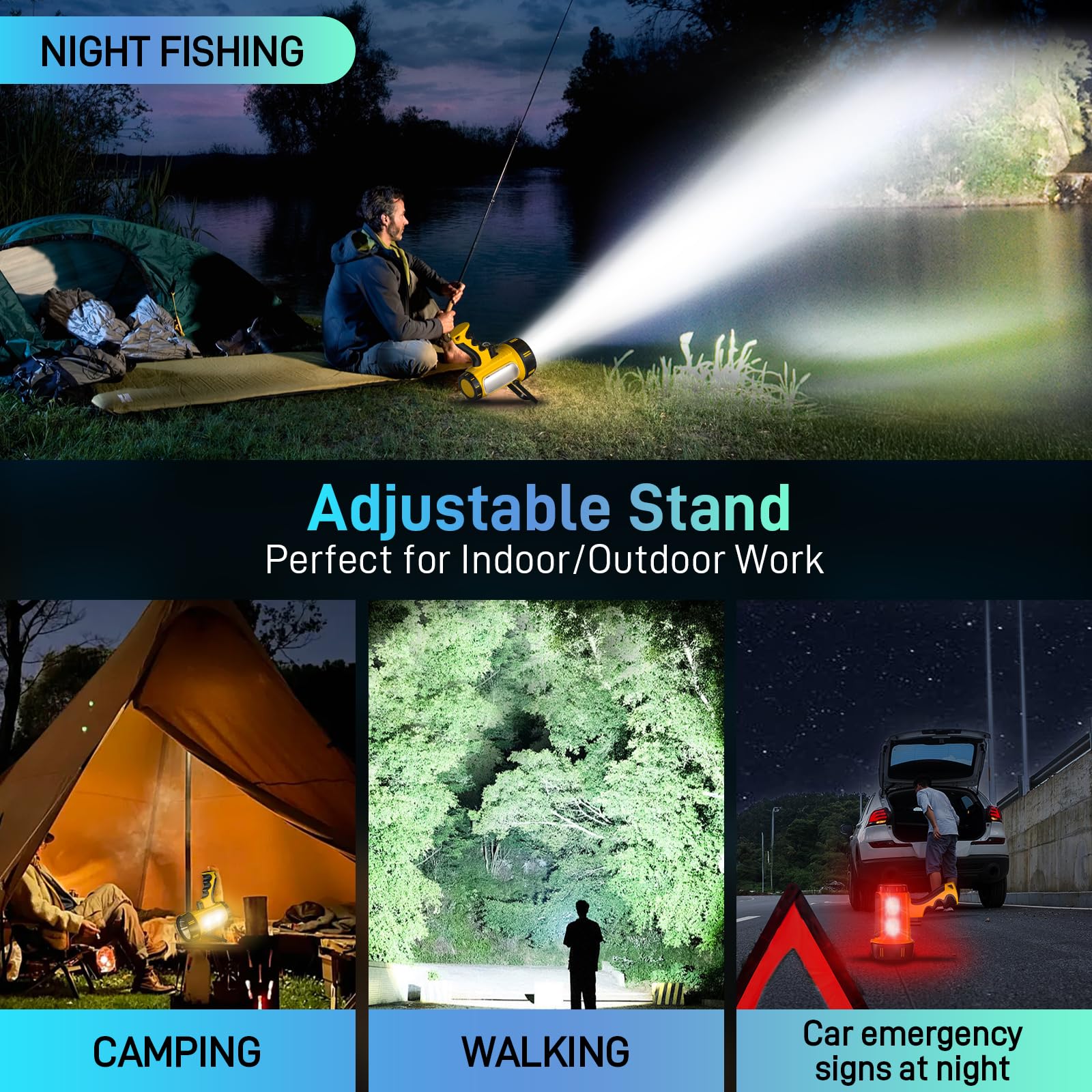 Chrmjern  Rechargeable Spotlight With 6 Mode,Super Bright High Lm Led Flashlight Handheld Spotlight,Large Capacity Long Lasting Waterproof Flashlight Searchlight,Flood Camping Flashlight With Tripod