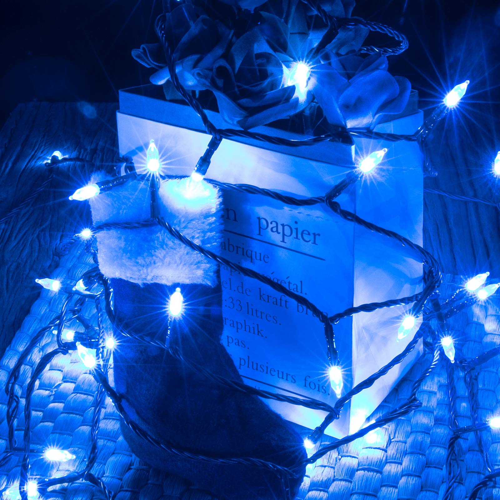Awq 120Led 49Ft Fairy String Lights With Remote And Usb Powered, 8 Modes For Indoor And Outdoor Decorations (Blue)