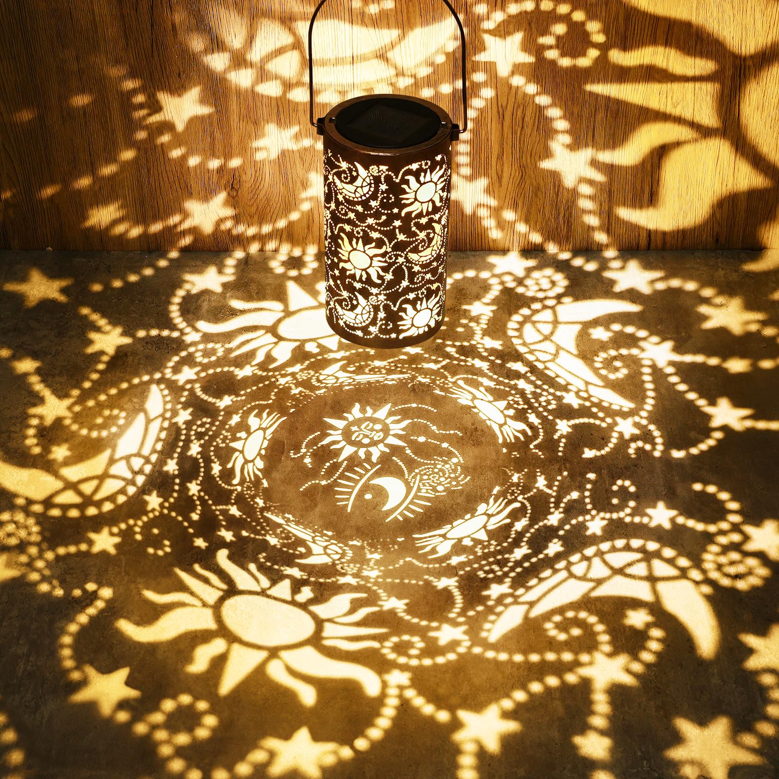 Fabuday Sun Moon Outdoor Solar Lantern Waterproof - Hanging Solar Power Lights Led For Outside, Garden Decor For Patio, Porch, Balcony, Yard And Deck, Stars Decorations  For Women Mom