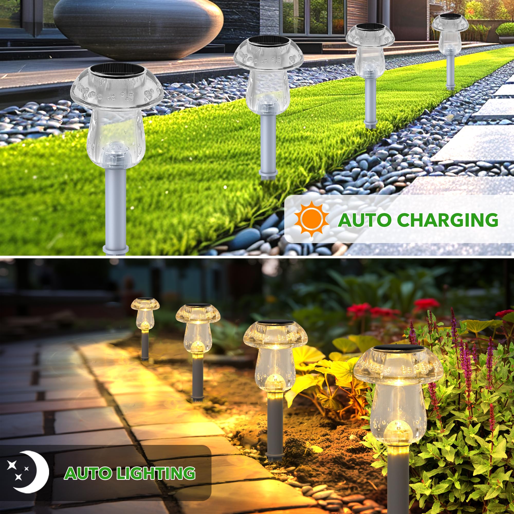 Eyrosa Solar Outdoor Lights, 16 Pack Waterproof Solar Mushroom Lights For Garden Yard Pathway Path Walkway Driveway Lawn Landscape Outside Decor（Warm White）