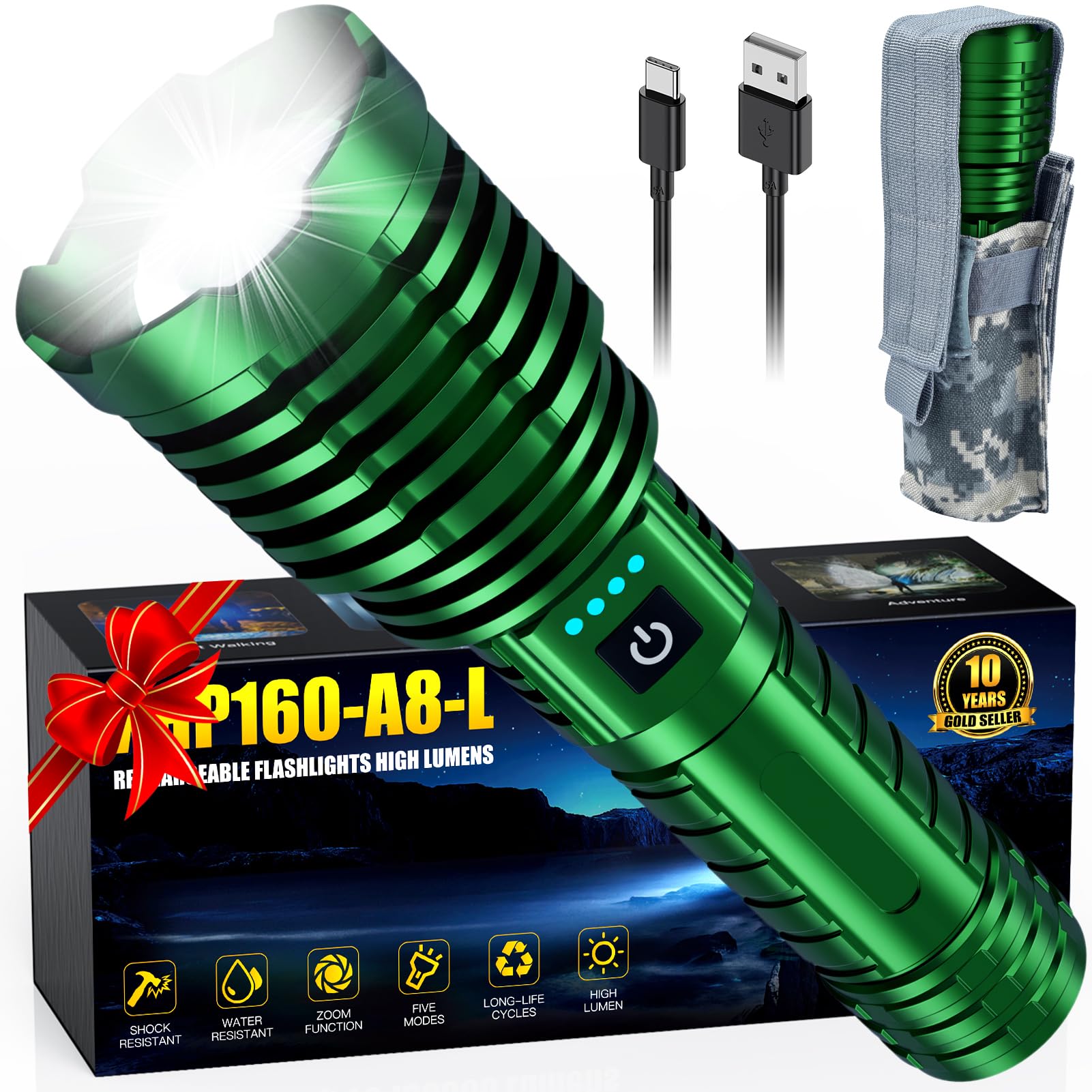 Weoxi Rechargeable Flashlights 2400000 High Lumens, Super Bright Led Flashlight Battery Powered30H Long LifeHolster Zoomable 5 ModesOutputWaterproofPowerful Utility Flashlights For Emergency, Camping