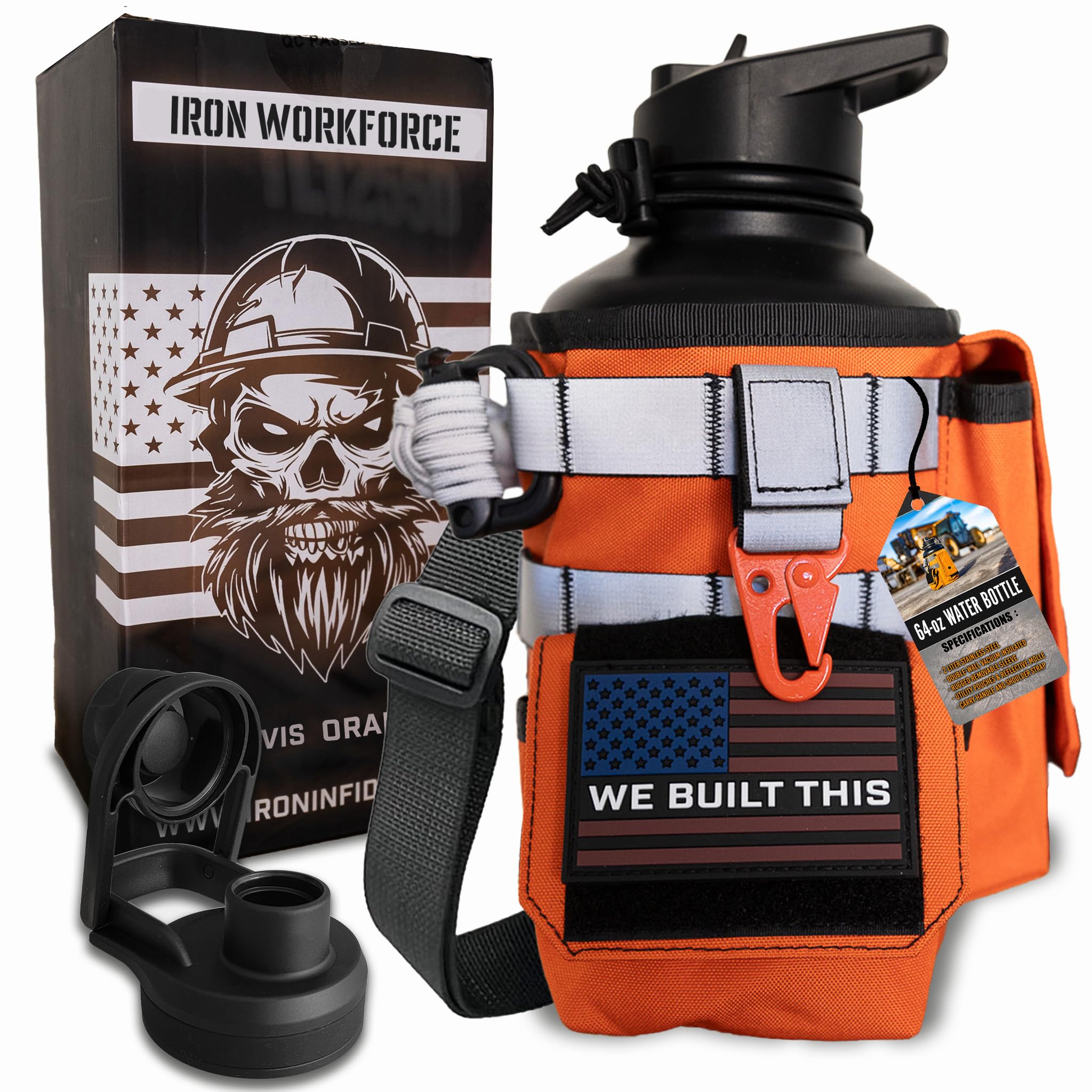 Iron Infidel Workforce Water Bottle - 64 Oz Insulated Stainless Steel  Half Gallon Vacuum Water