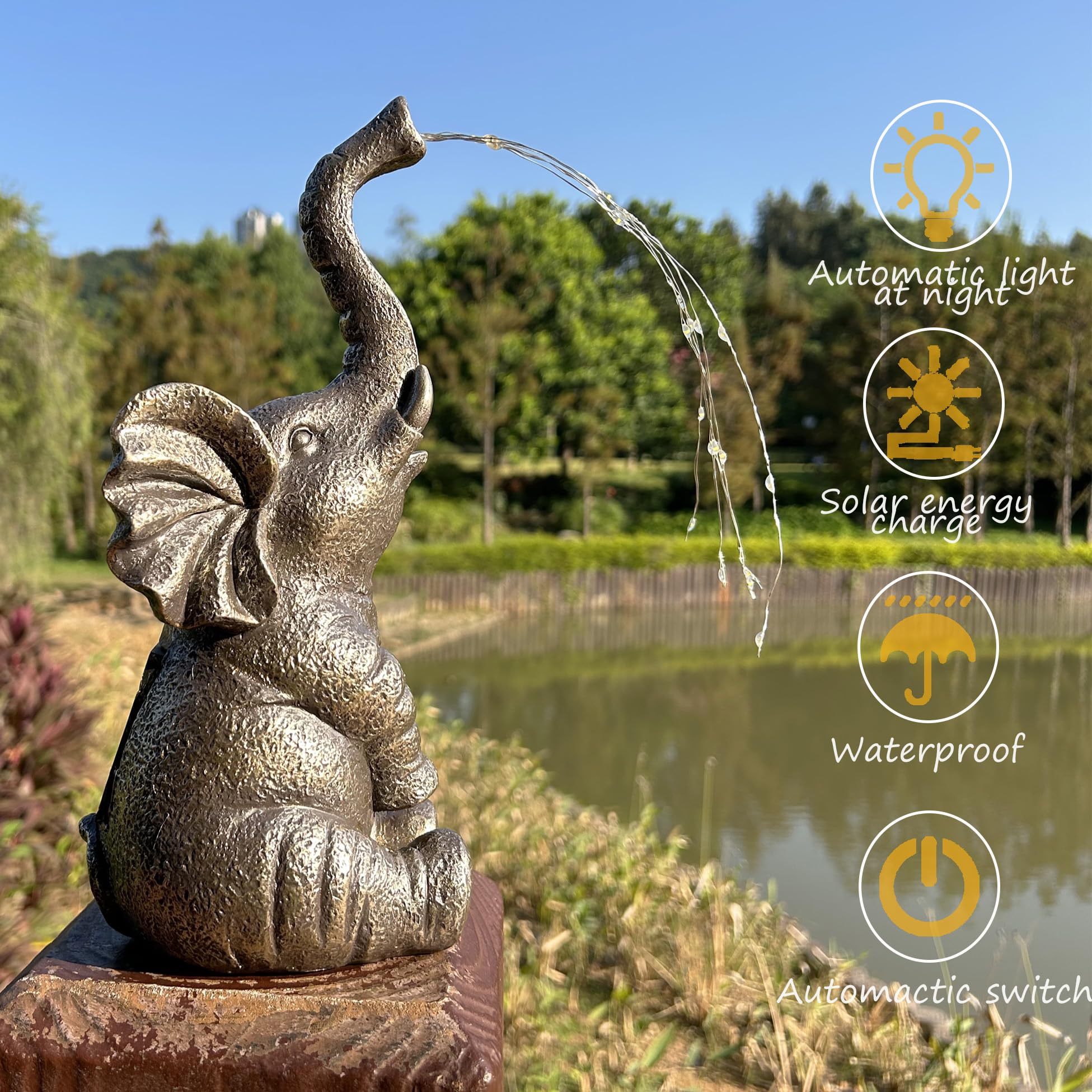 Sagact Outdoor Elephant Led Solar Light String Sculpture. A Decoration For Courtyards And Balconies.