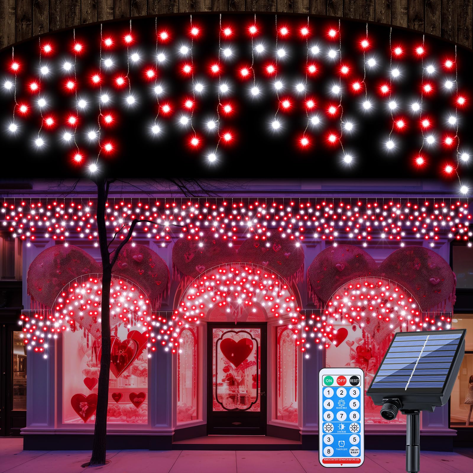 Retisee 65Ft Solar Icicle Light For Wedding Outdoor Waterproof Lamp Outside 600 Led Mother'S Day Solar Icicle String Light For Easter Outside Indoor Yard Porch Hanging Decor(White, Red)