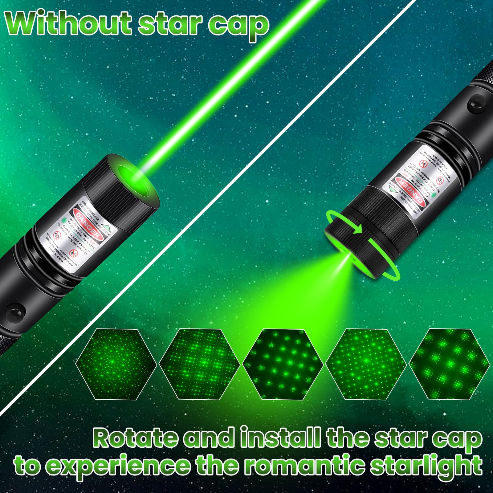 Fuiikeem Long Range Beam focus, Rechargeable Flashlight With Green Beam focus For Night Astronomy Outdoor Camping Hunting