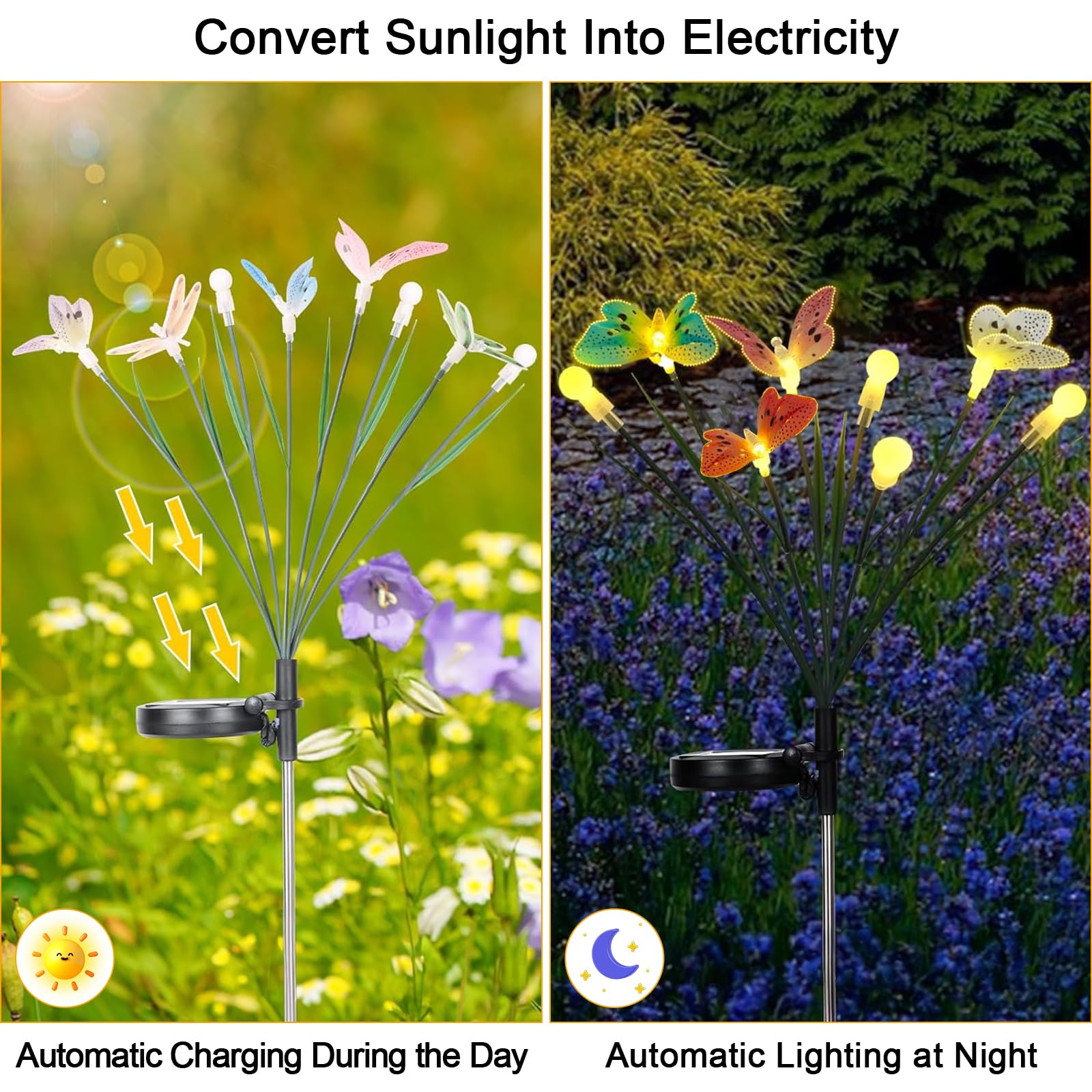 Jimacro Solar Butterfly Lights, 2 Pack With 8Leds Swaying, Waterproof Solar Powered Led Decorative Garden Lights For Outdoor Pathway,  For Mother'S Day