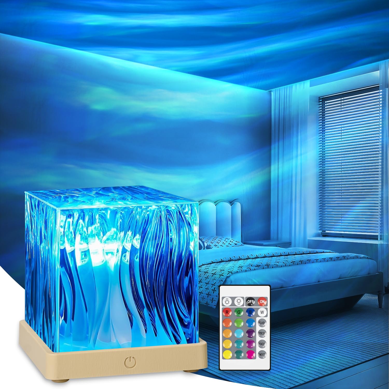 Hcrtgay Luminorthe Cube Lamp Ocean, 18 Colors Northern Lights Projector With Remote, 30 Lighting Modes Ocean Wave Projector Light Galaxy Projector, Ambient Lighting Room Decor Water Light For Teen Girls