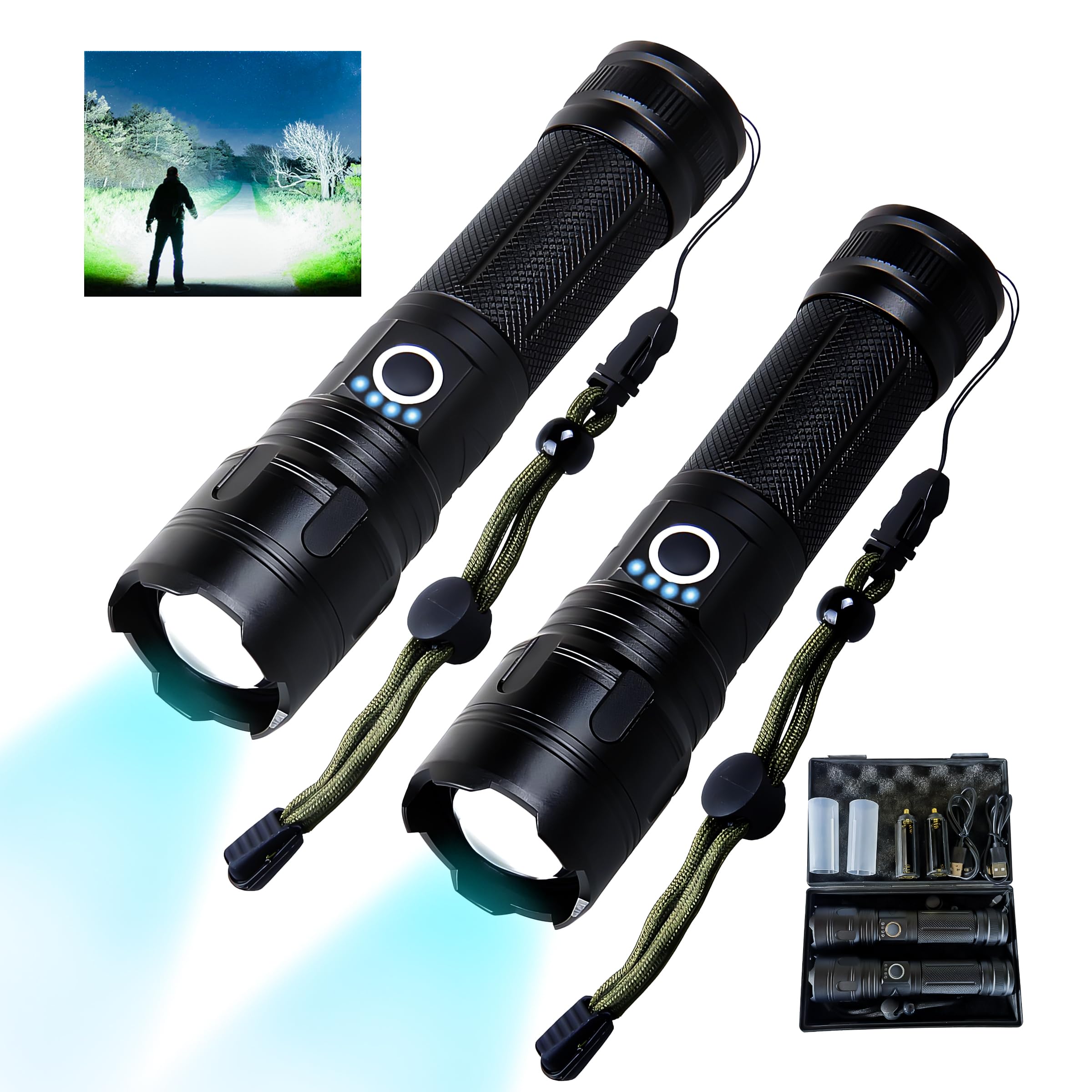 Olazol Flashlight Rechargeable 2 Pack Flashlights High Lumens Super Bright Led Flashlight Waterproof Handheld Flashlight For Emergency Camping
