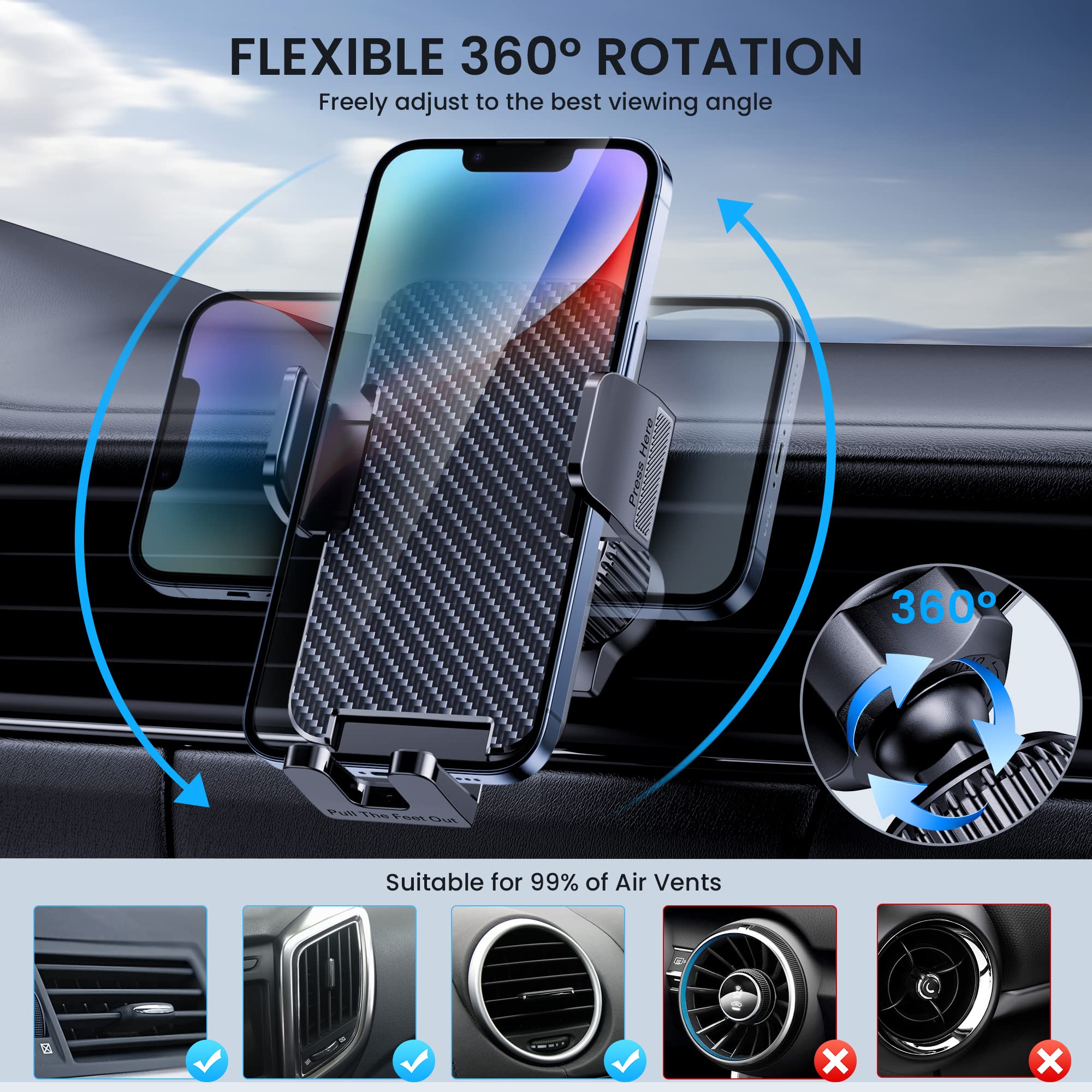 Bipopibo Phone Mount For Car Holders Cell Phone Holder Hands  Phone Stand For Car Vent Automobile Mount Fit Iphone Android Smartphone Universal