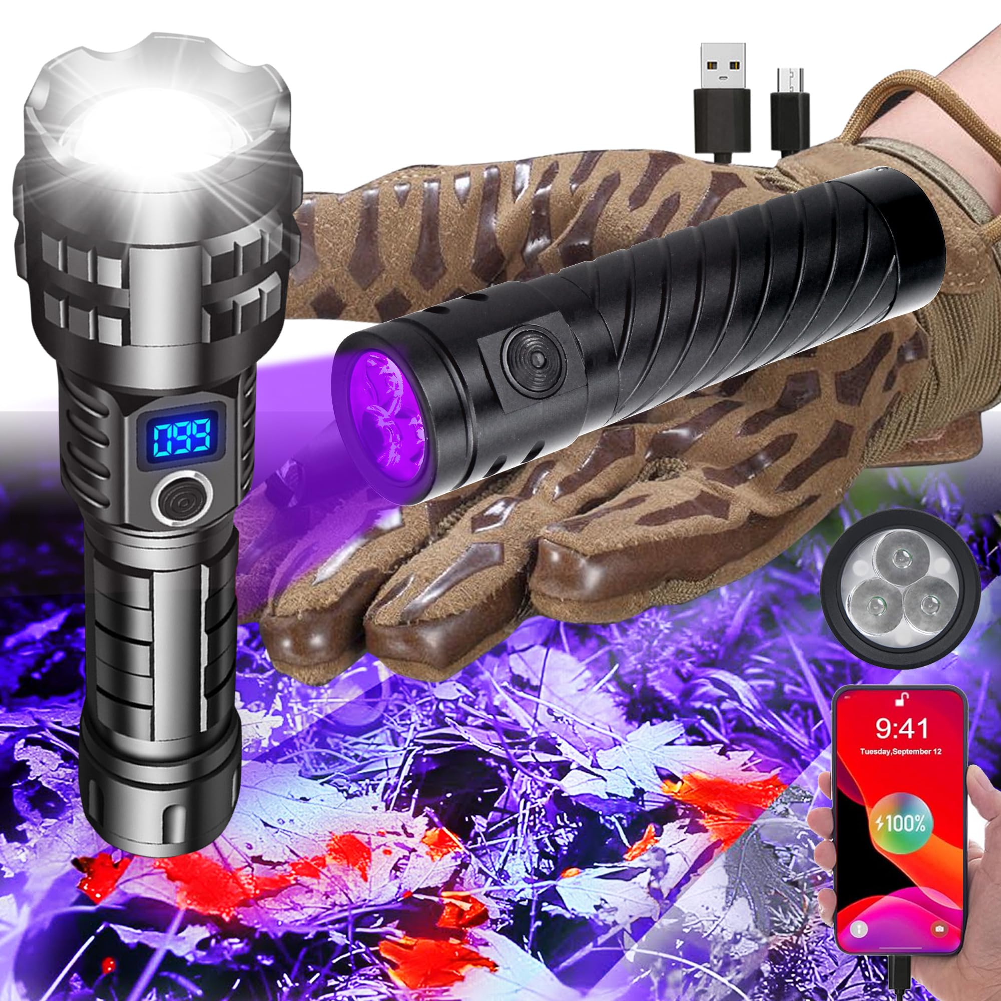 Vastfire Blood Tracking Light For Deer 365Nm Uv Flashlight Rechargeable Blacklight Flashlights Powerful Lumen Professional-grade, Black Light For Pet Urine Detection