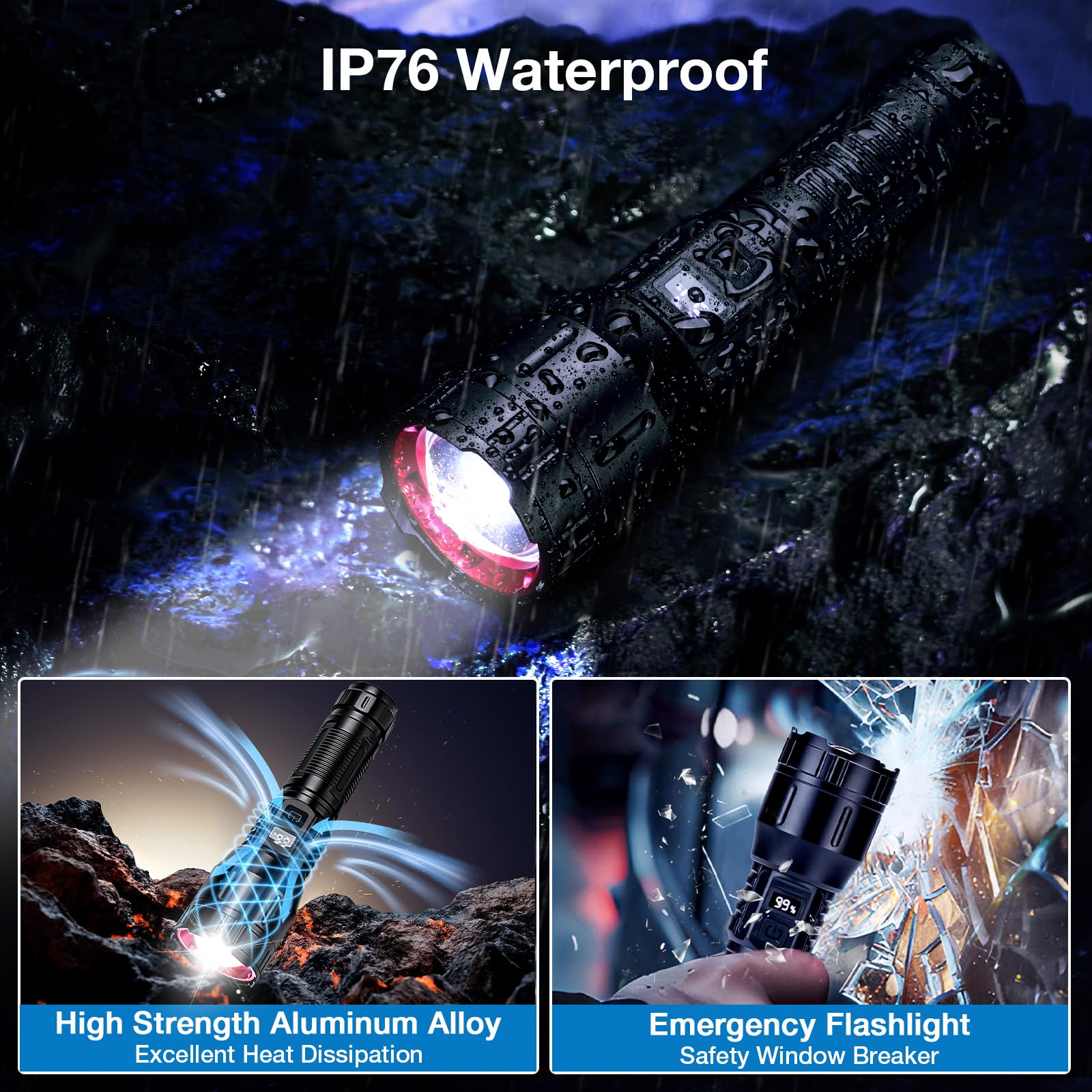 Peascat Flashlight High Lumens Rechargeable, 1,200,000 Lumens Utility Bright Led Flashlights, High Powered Handheld Flash Light With 3 Modes, Type-C, 16Hrs Runtime, Zoomable, Waterproof For Emergency