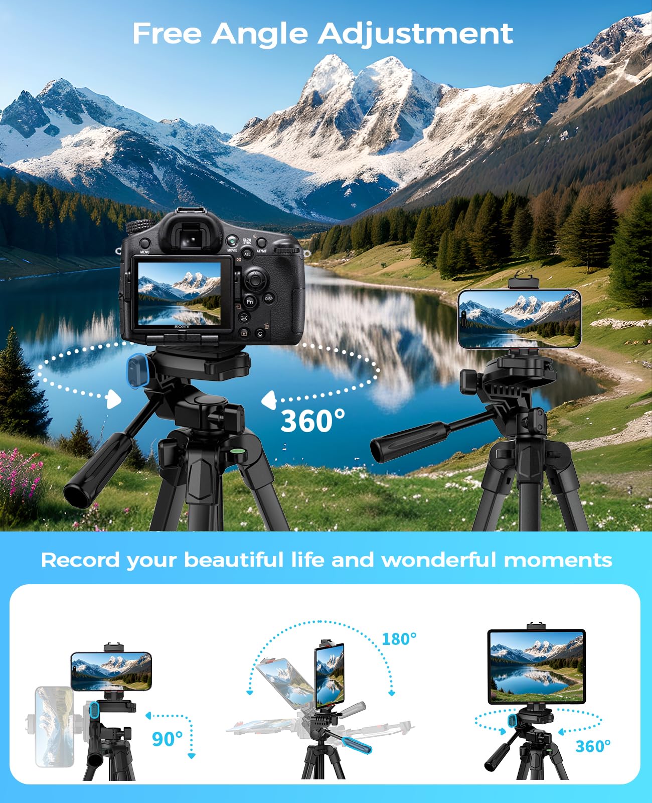 Mactrem 67Inch Tripod Stand For Ipad&Iphone-Adjustable Portable Phone Tablet Tripod Holder With Remote,Heavy Duty Lightweight Travel Tripod For Selfies,Video Recording,Vlogging,Photo,Ipad Stand Tripod