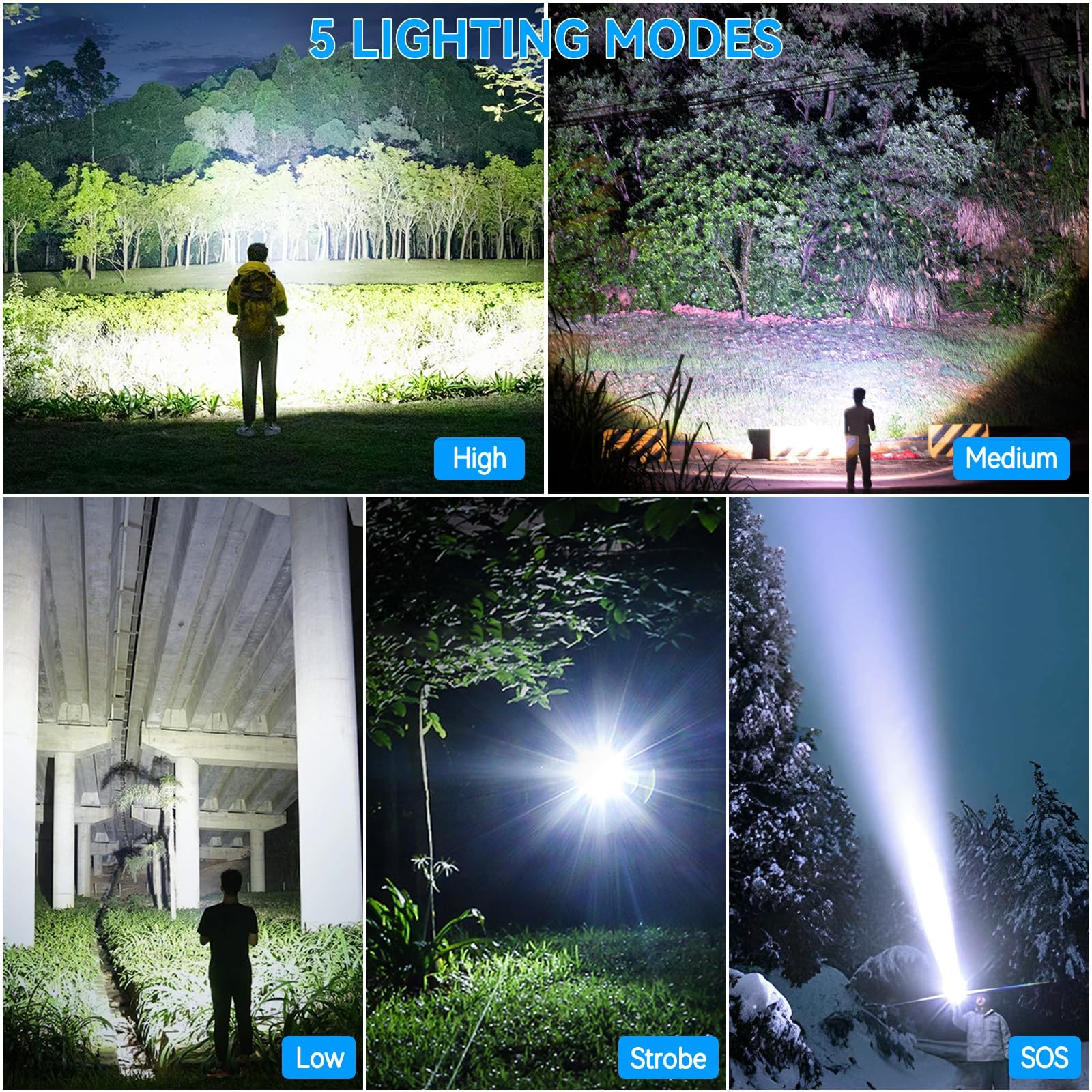 Sigoobal Flashlights High Lumens, 990000 Lumens Led Flashlight Rechargeable, 5 Modes, Adjustable Beam & 12H Running Time, Powerful And Bright Flash Light For Home/Camping, Ipx6 Waterproof
